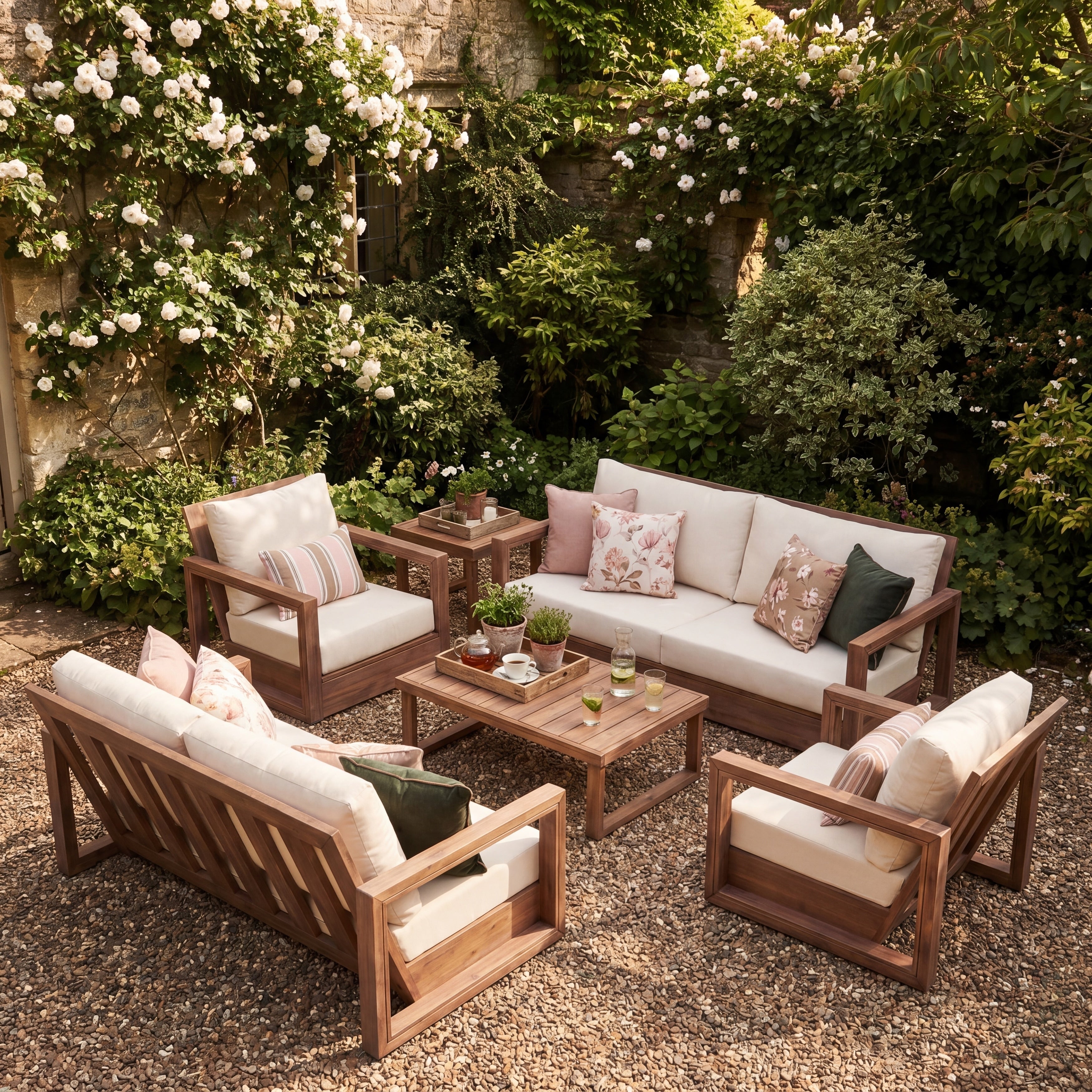 Christopher Knight Home Westchester Rustic 6 Piece Outdoor Conversation Set Acacia Wood With Removable Water Resistant Cushion