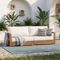 Christopher Knight Home Westchester Mid Century Outdoor 3 Seat Sofa Acacia Wood With Water Resistant Cushions Slat Frame