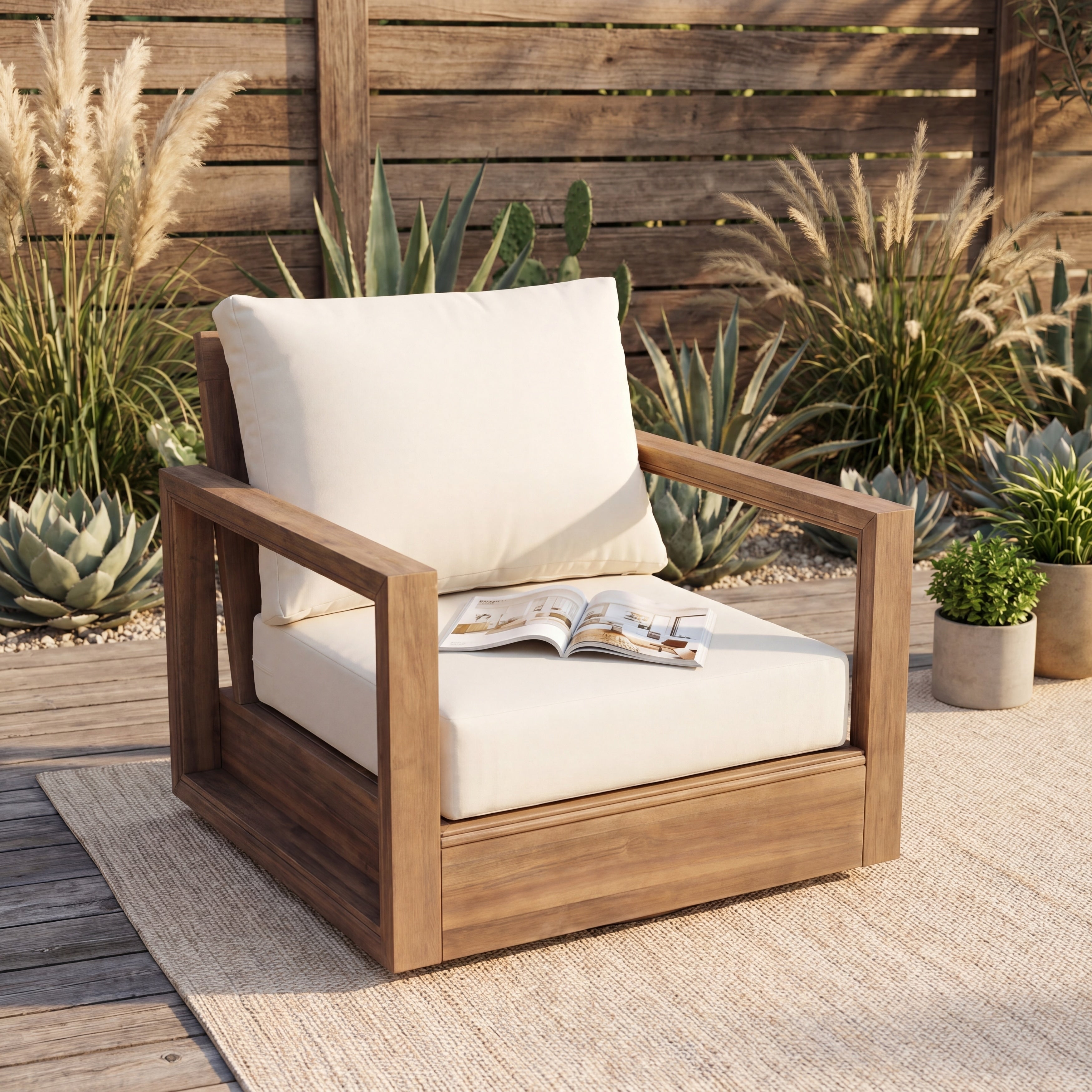 Christopher Knight Home Westchester Outdoor Swivel Lounge Chair Acacia Wood With Plush Cushions 360 Degree Rotation