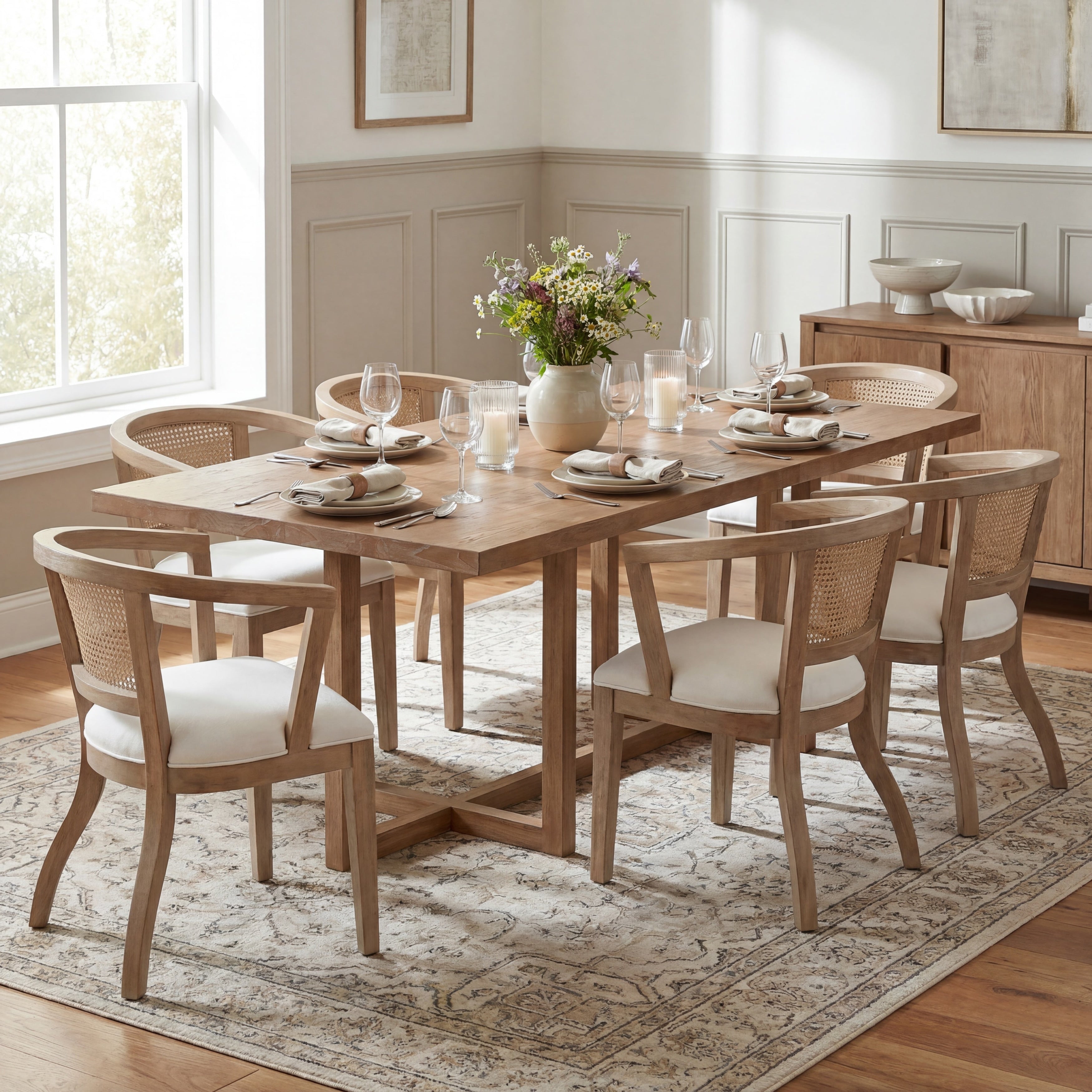Christopher Knight Home Willowbrook 7 Piece Wood Top Dining Set With Dining Table And Cream Upholstered Dining Chairs