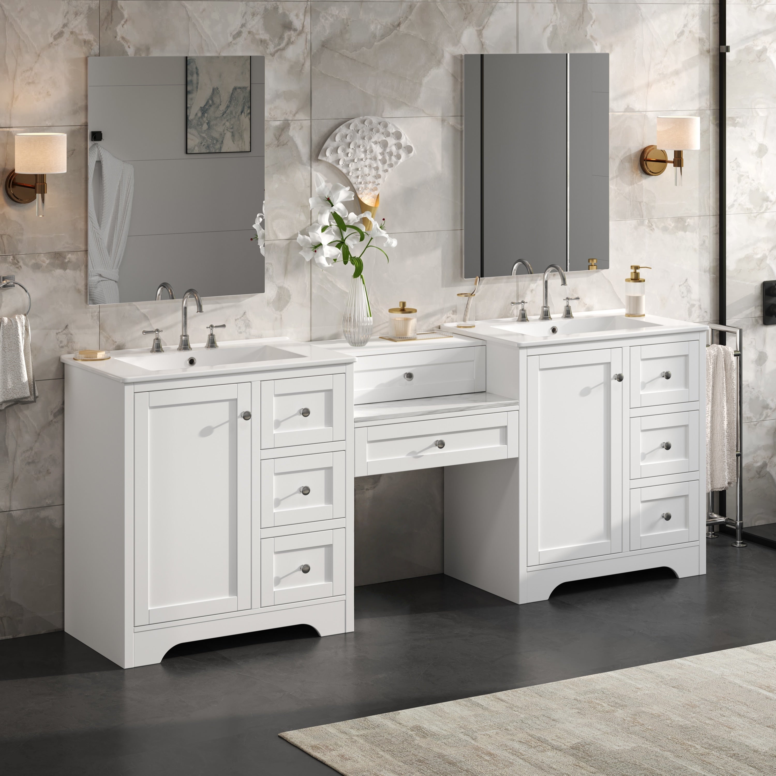 Christopher Knight Home Wooden 84 Inches Double Sink Bathroom Vanity Separate Sink With Engineered Stone Countertop
