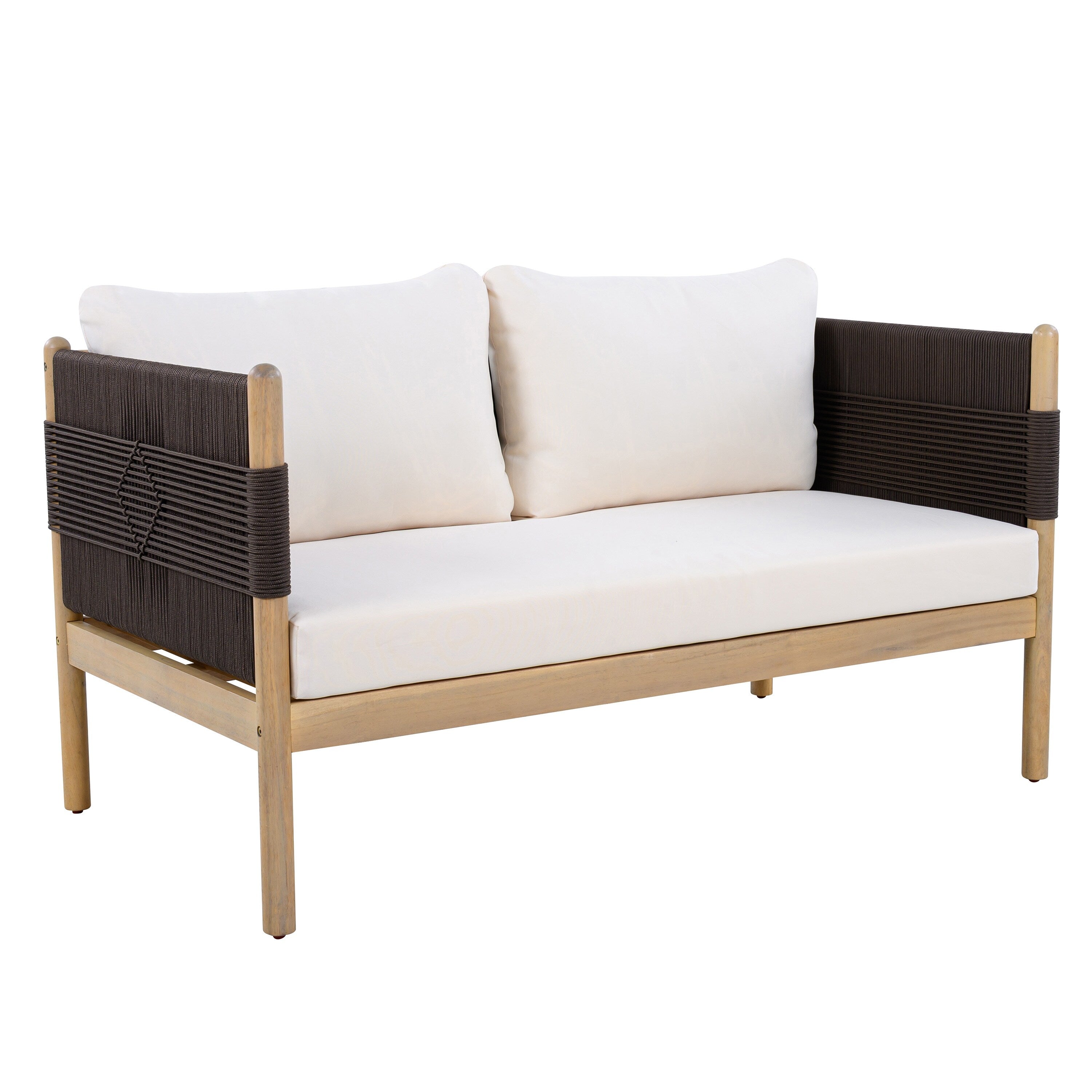 Christopher Knight Home Xaizai Outdoor 50.35 Acacia Wood 2 Seater Loveseat With Cushions Square Rope Arms