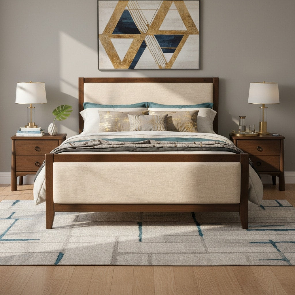 Christopher Knight Home Yorvian Modern 3 Piece Bedroom Set Upholstered Wood Platform Bed Two Nightstands With 2 Drawers