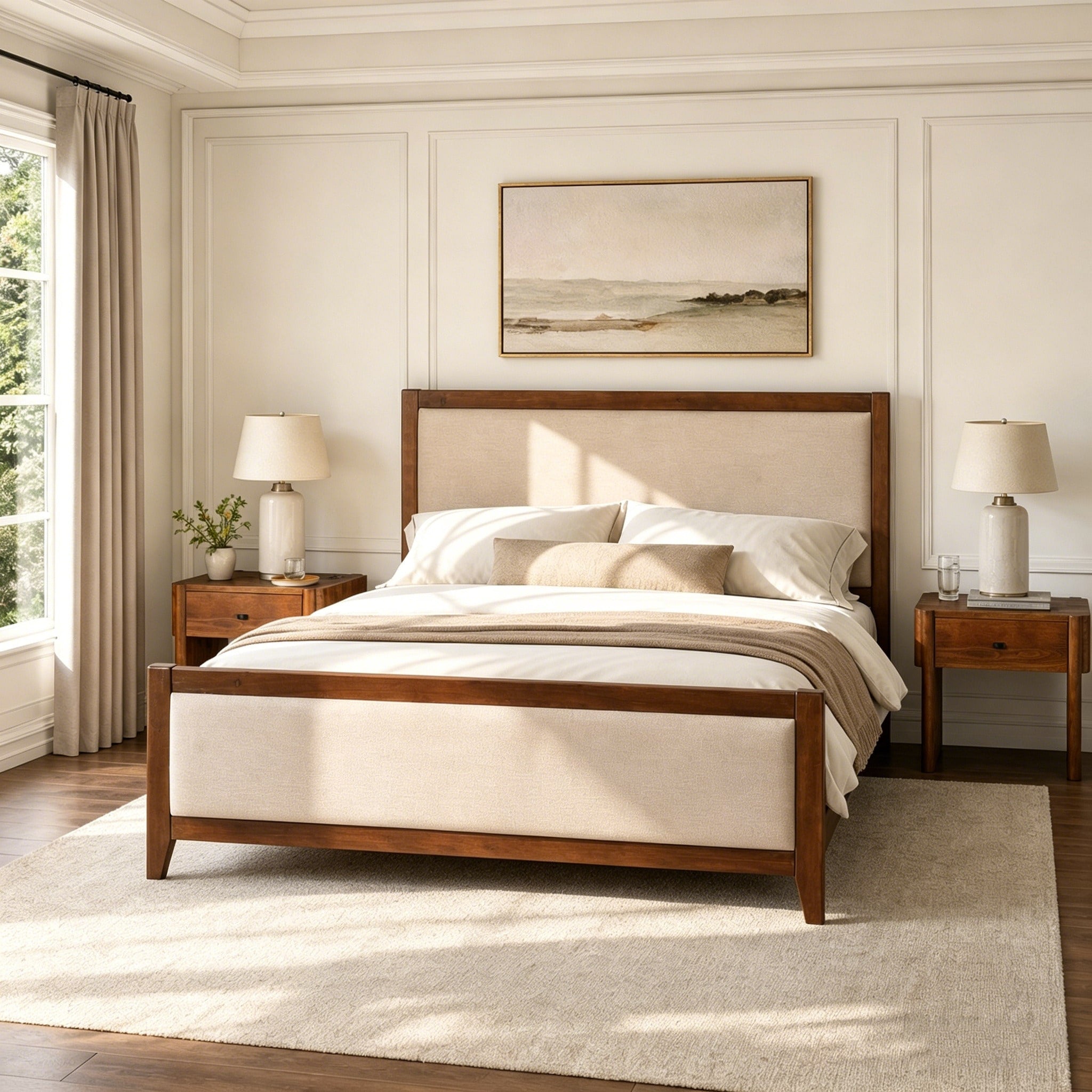 Christopher Knight Home Zalvex Modern 3 Piece Bedroom Set Upholstered Wood Platform Bed Two Nightstands With Single Drawer