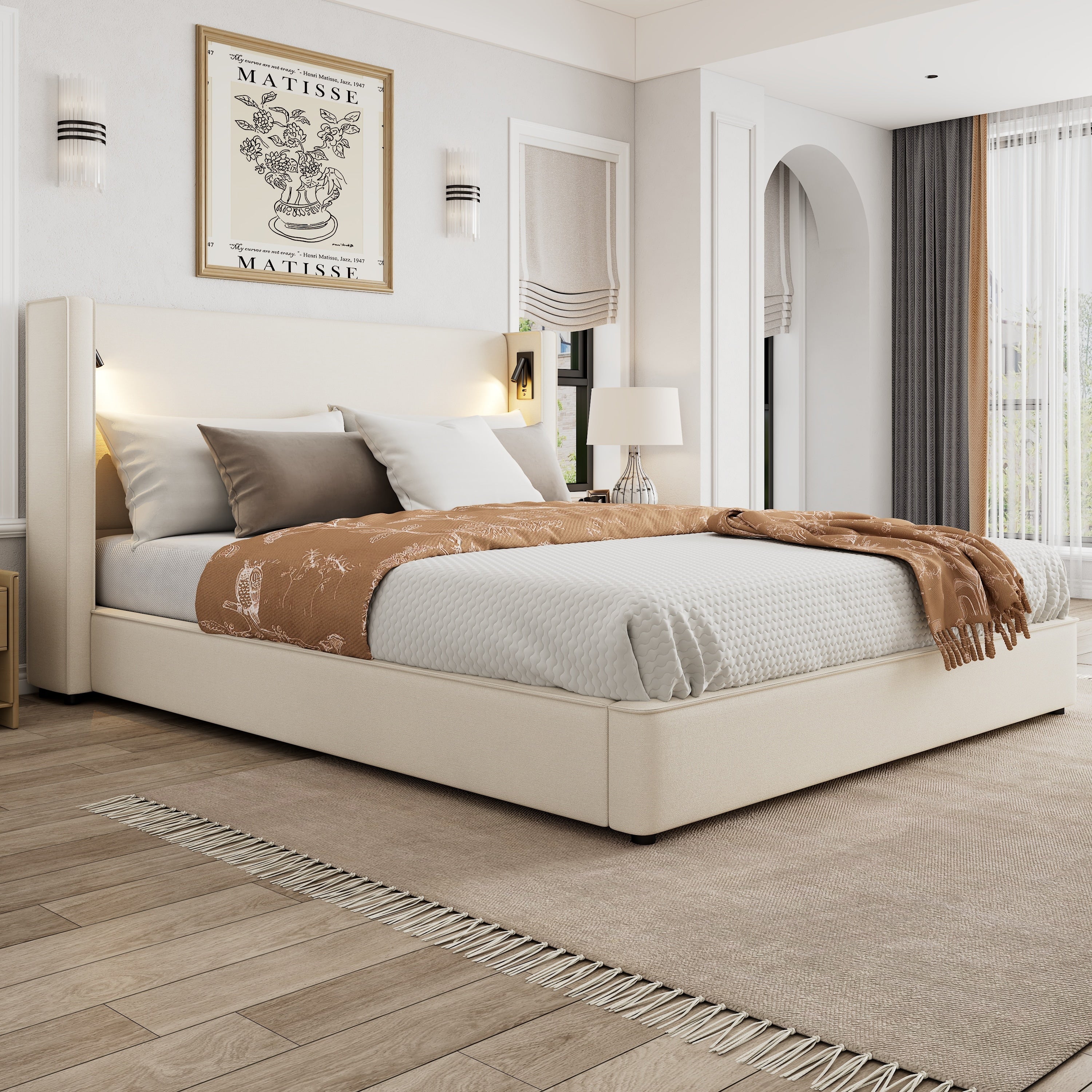 Christopher Knight Home Cassie Upholstered Bed Frame With Reading Lamp Usb Port