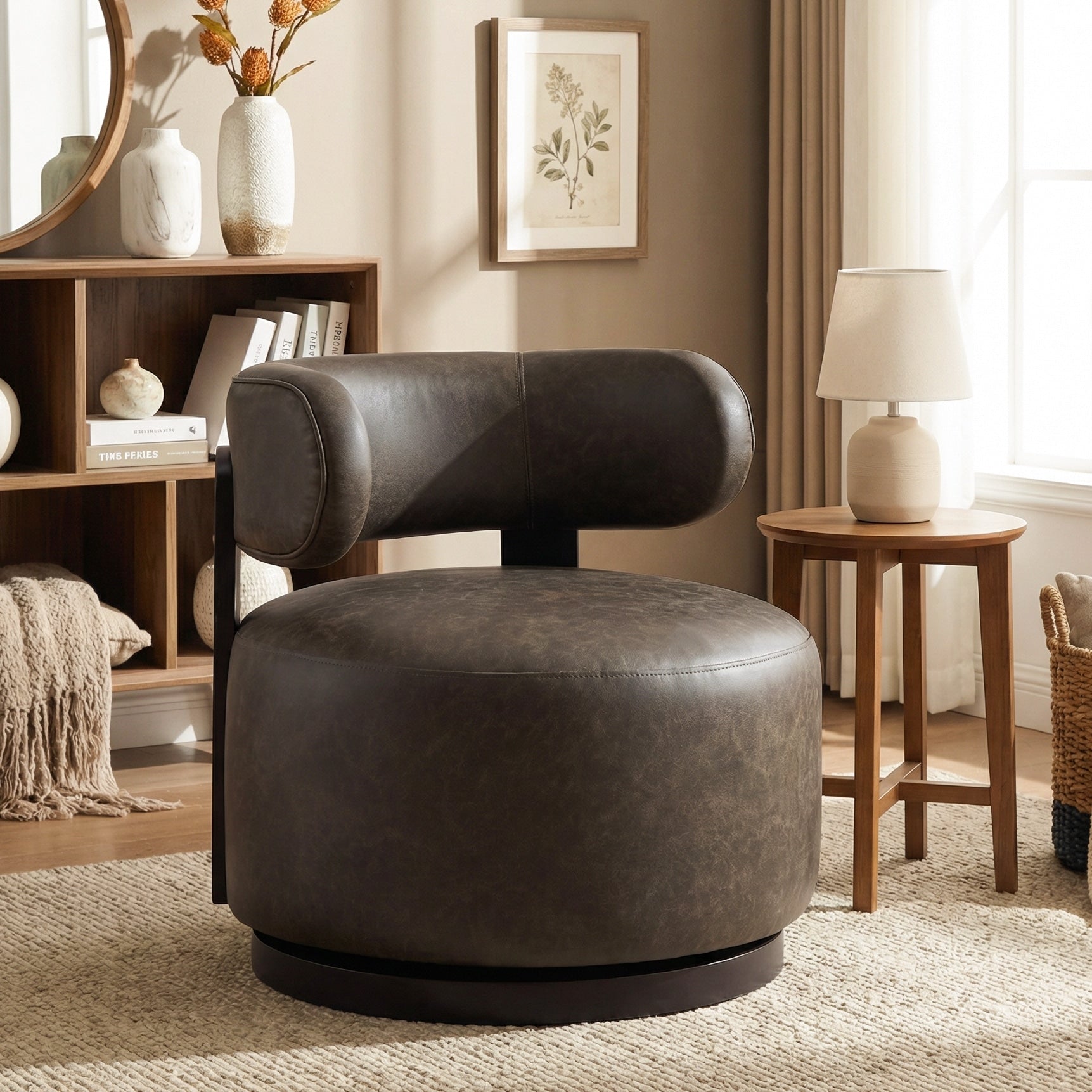 Christopher Knight Home Modern Pu Upholstered Swivel Club Chair With Wooden Base
