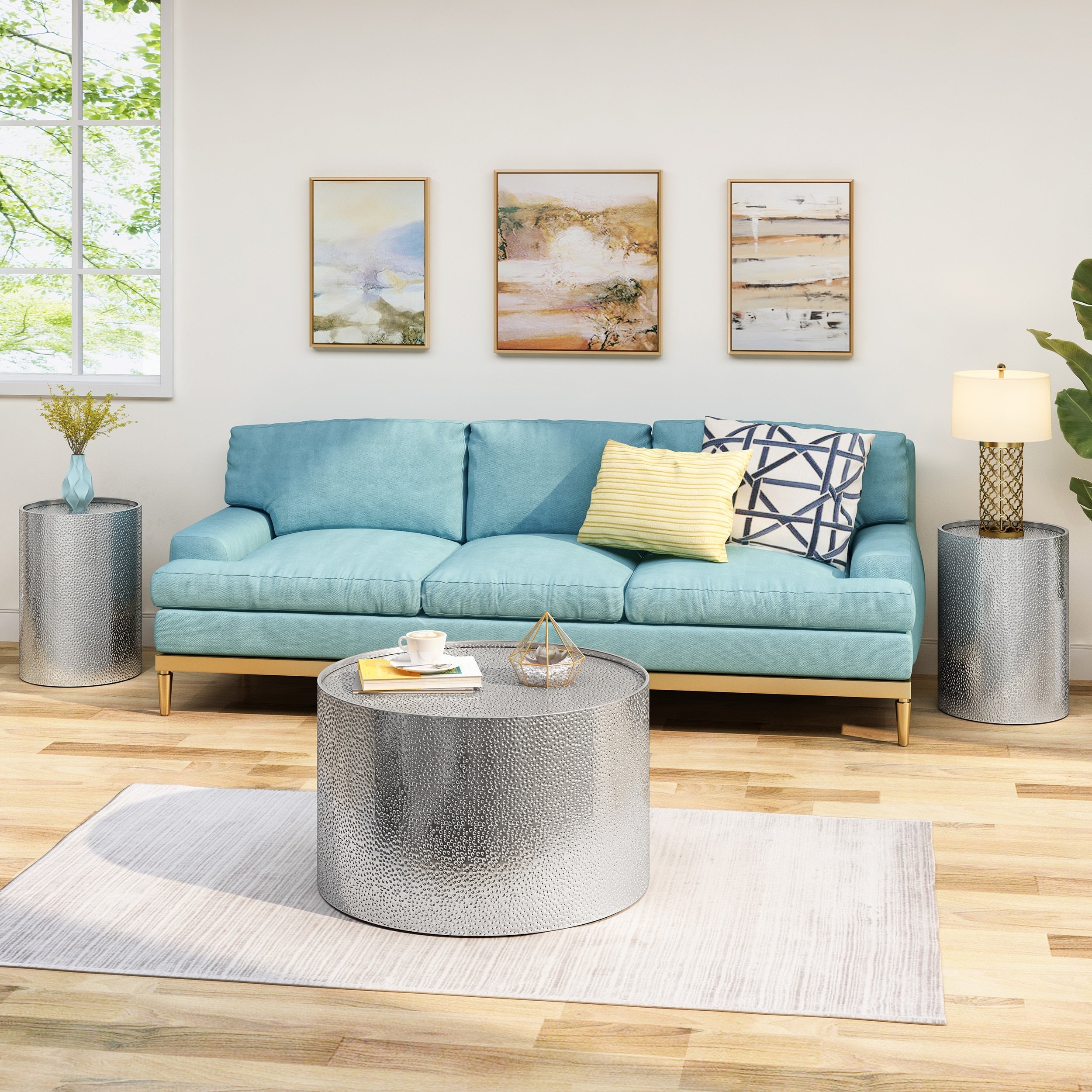 Braeburn Modern Round 3 Piece Iron Accent And Coffee Table Set By Christopher Knight Home