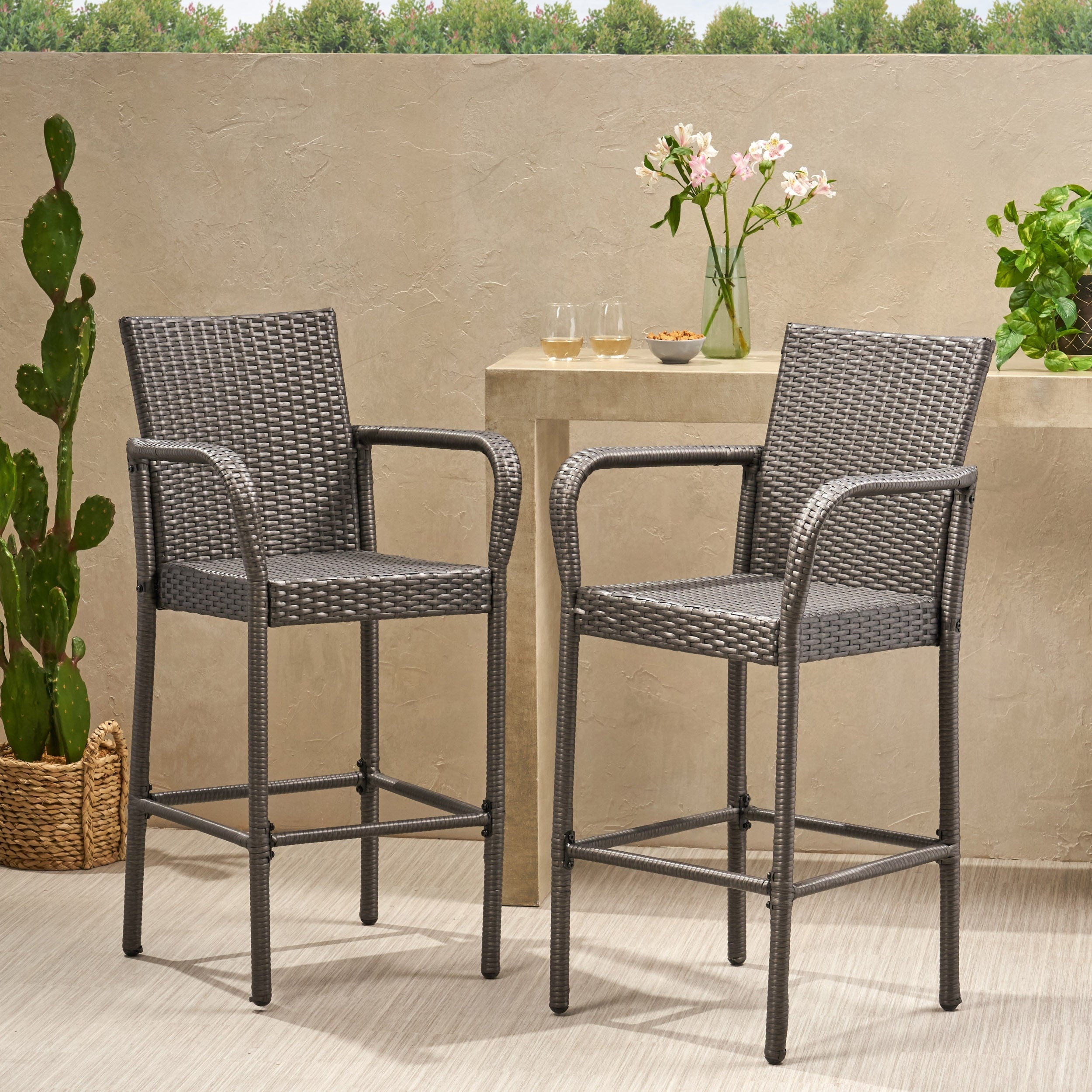 Christopher Knight Home Delfina Outdoor Wicker Barstool Set Of 2