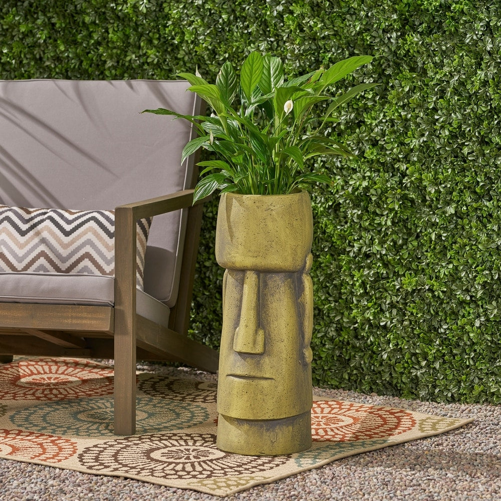Christopher Knight Home Glacier Antique Green Cast Stone Outdoor Easter Island Tiki Urn