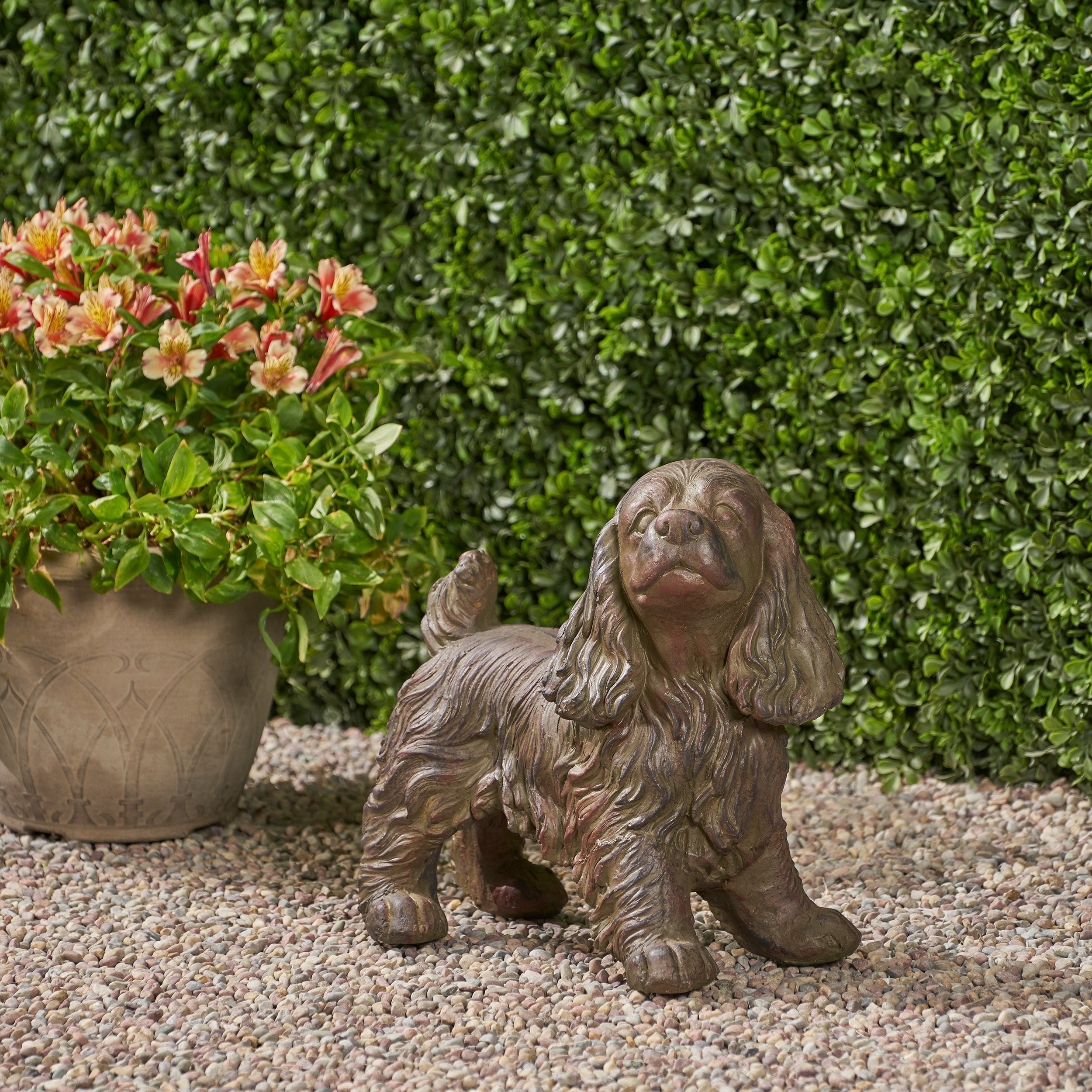 Christopher Knight Home Josie Brown Stone Outdoor Cocker Spaniel Dog Garden Statue