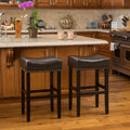 Louigi 30 Inch Brown Backless Leather Bar Stool Set Of 2 By Christopher Knight Home