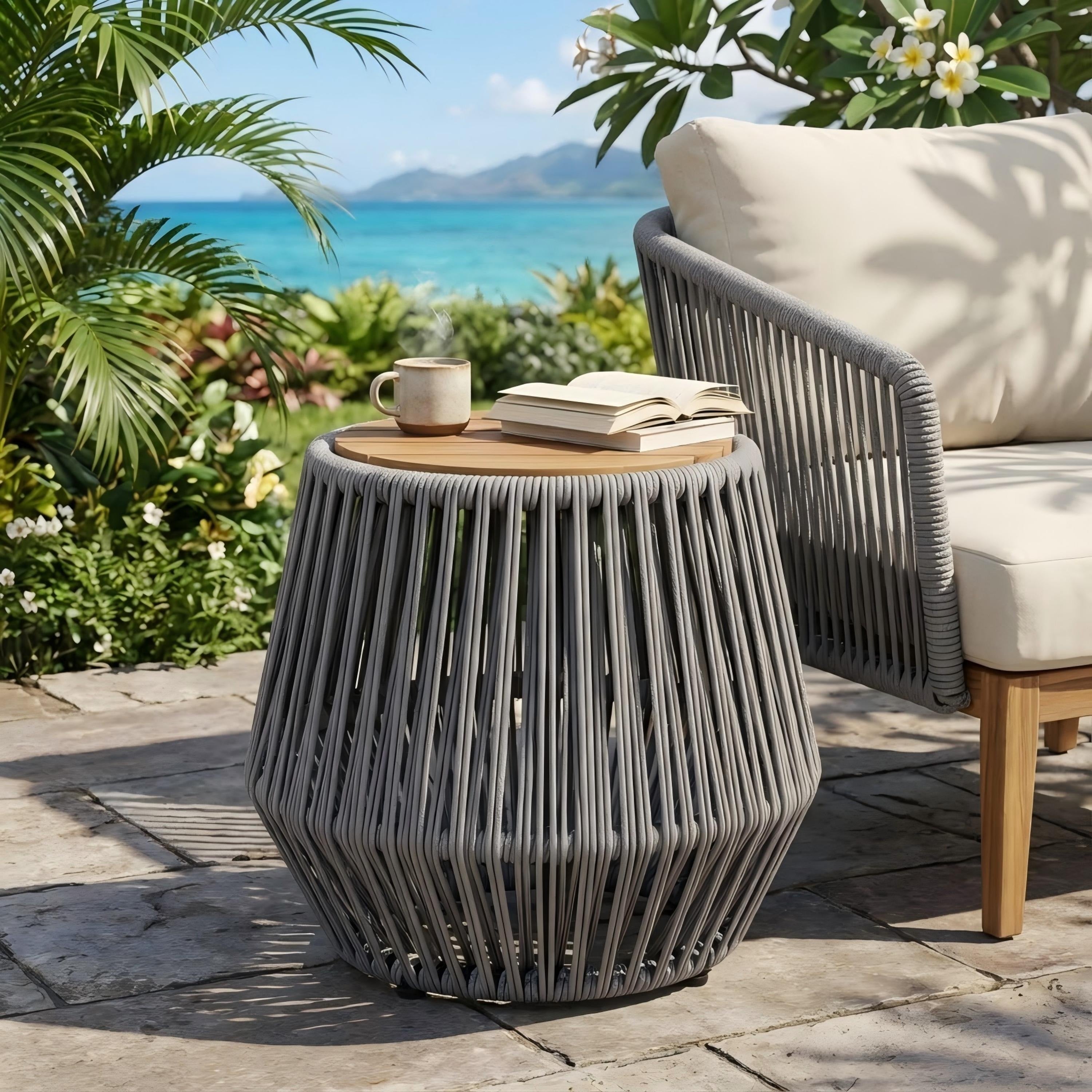 Christopher Knight Home Marcellin Acacia Wood Side Table With Rope Woven Base