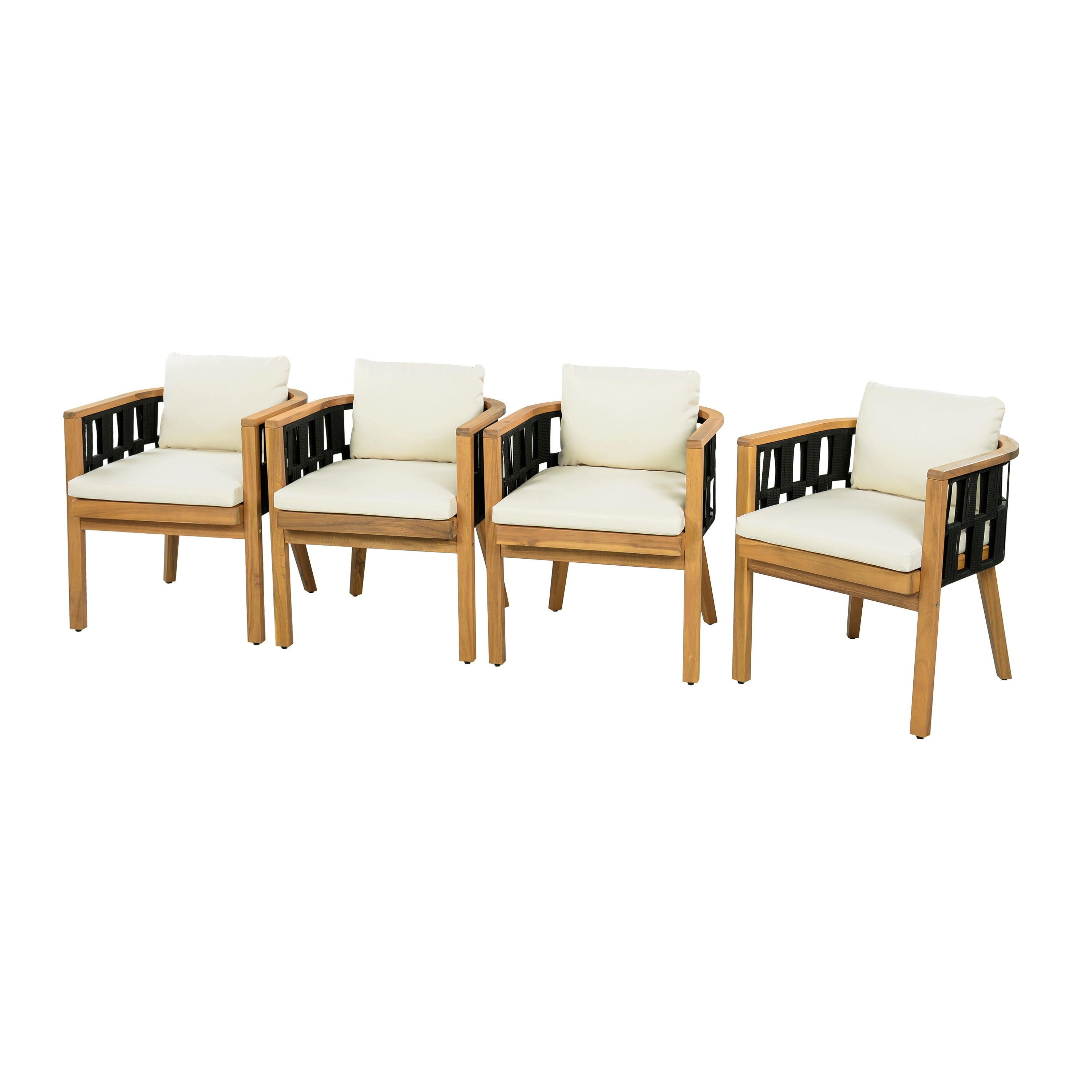 Christopher Knight Home Marrick Patio Acacia Wood Dining Chair With Cream Cushion And Black Flat Rope
