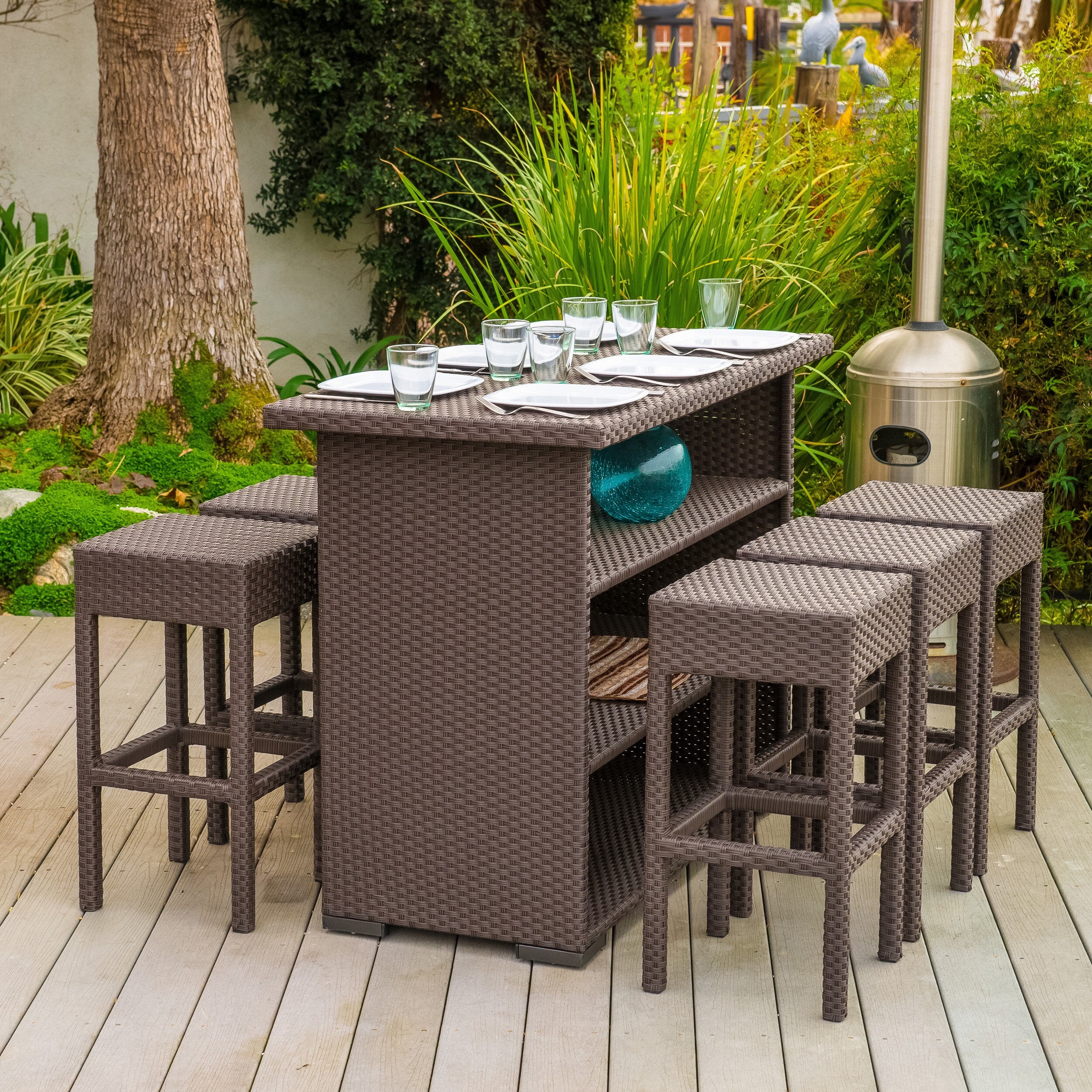 Milton Outdoor 7 Piece Brown Wicker Bar Set By Christopher Knight Home
