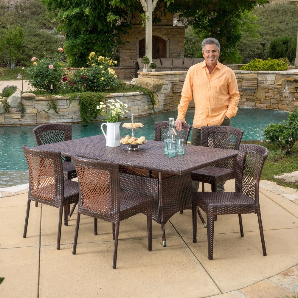 Rafael Outdoor 7 Piece Wicker Dining Set By Christopher Knight Home