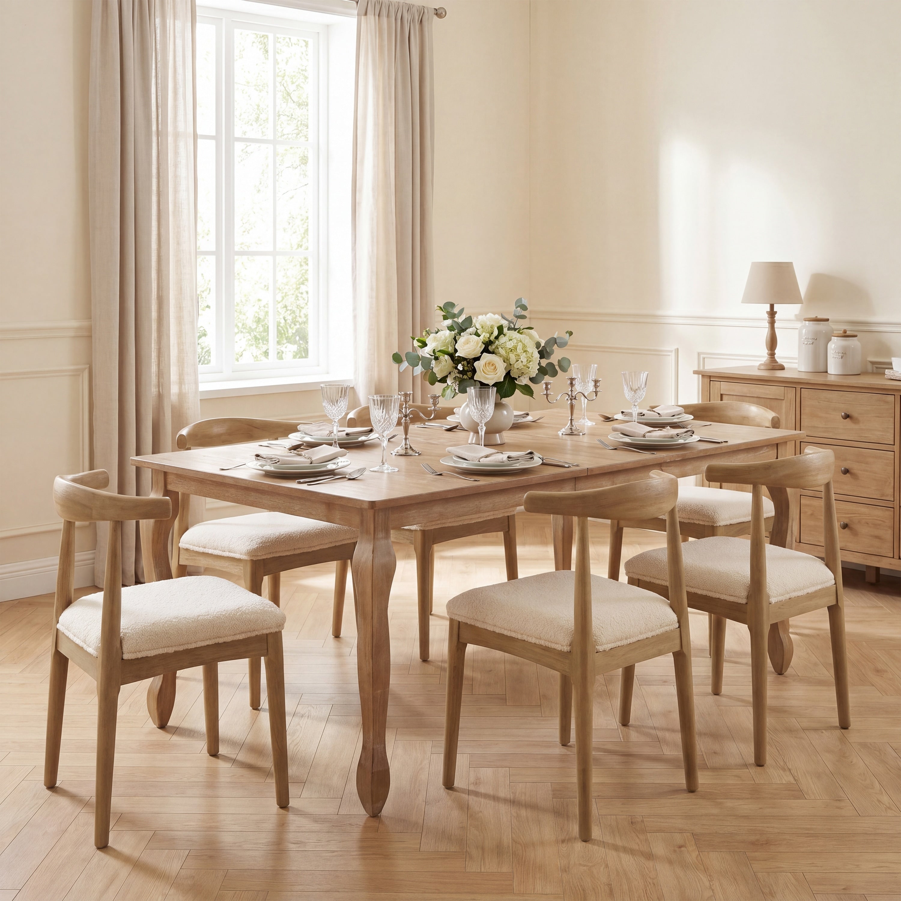 Christopher Knight Home Rosalind French Country Rubberwood Expandable Dining Table And Six Mid Century Modern Chair Set