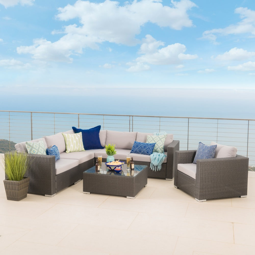Christopher Knight Home Santa Rosa Outdoor 7 Piece Wicker Seating Sectional Set With Cushions