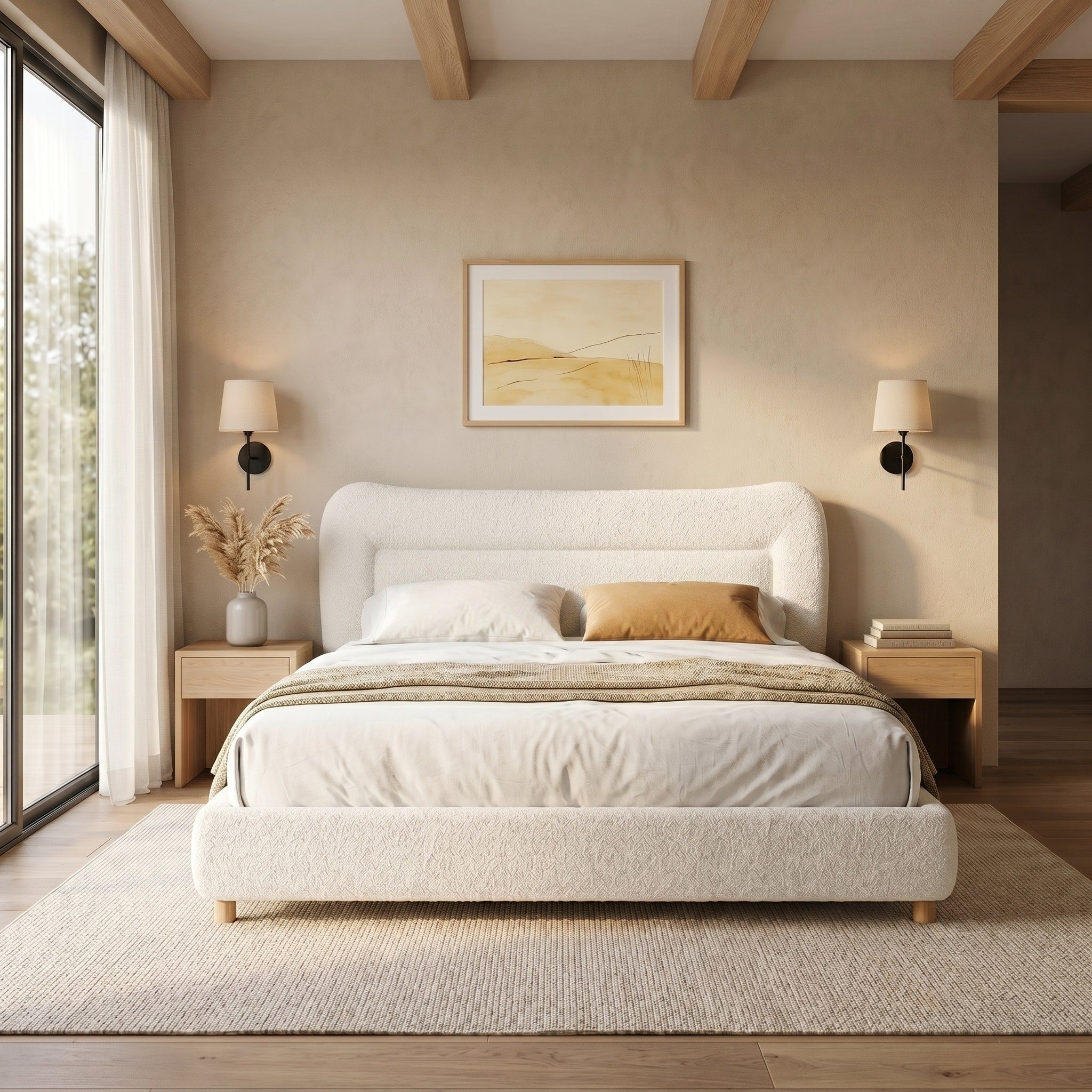 Christopher Knight Home Upholstered Bed Frame With Curved Headboard