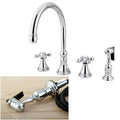 Chrome 4 Hole Cross Handles Kitchen Faucet And Sprayer