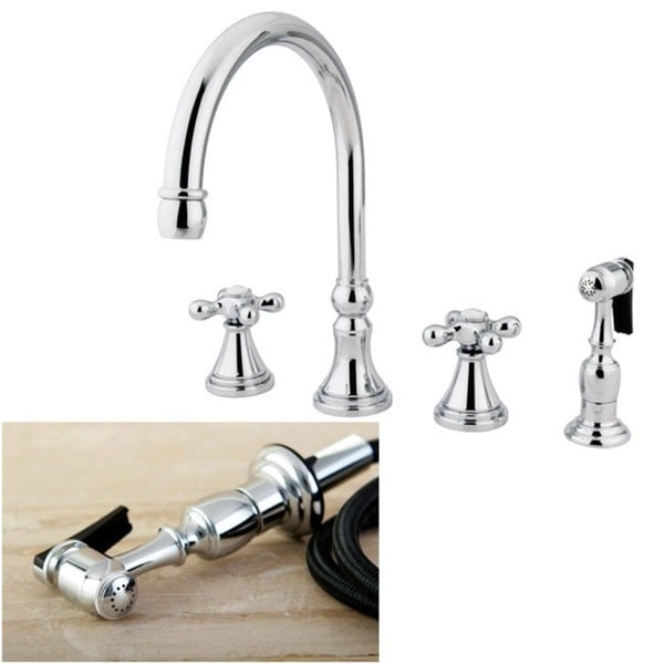 Chrome 4 Hole Cross Handles Kitchen Faucet And Sprayer