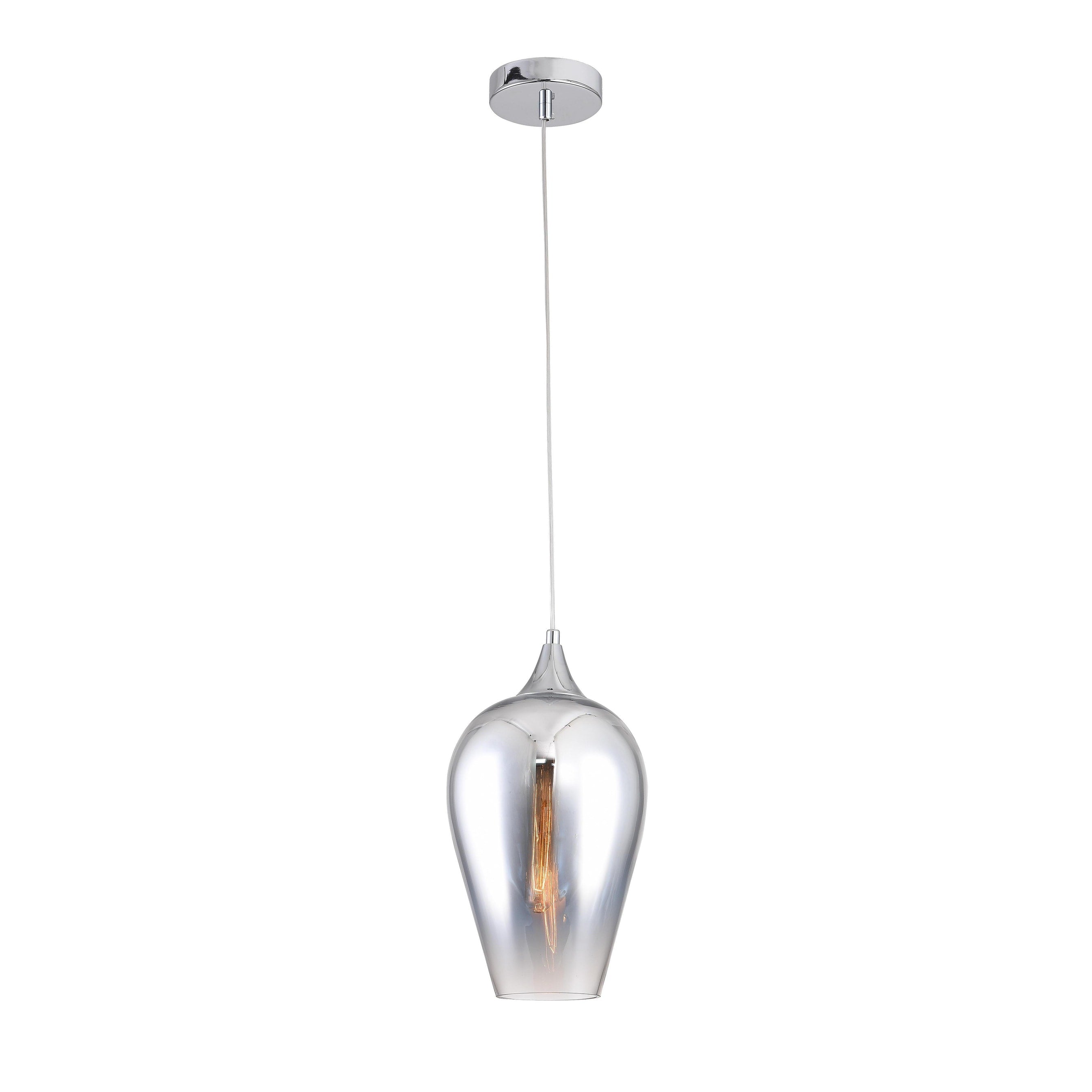 Chrome Metal Single Pendant Lighting With A Glass Shade