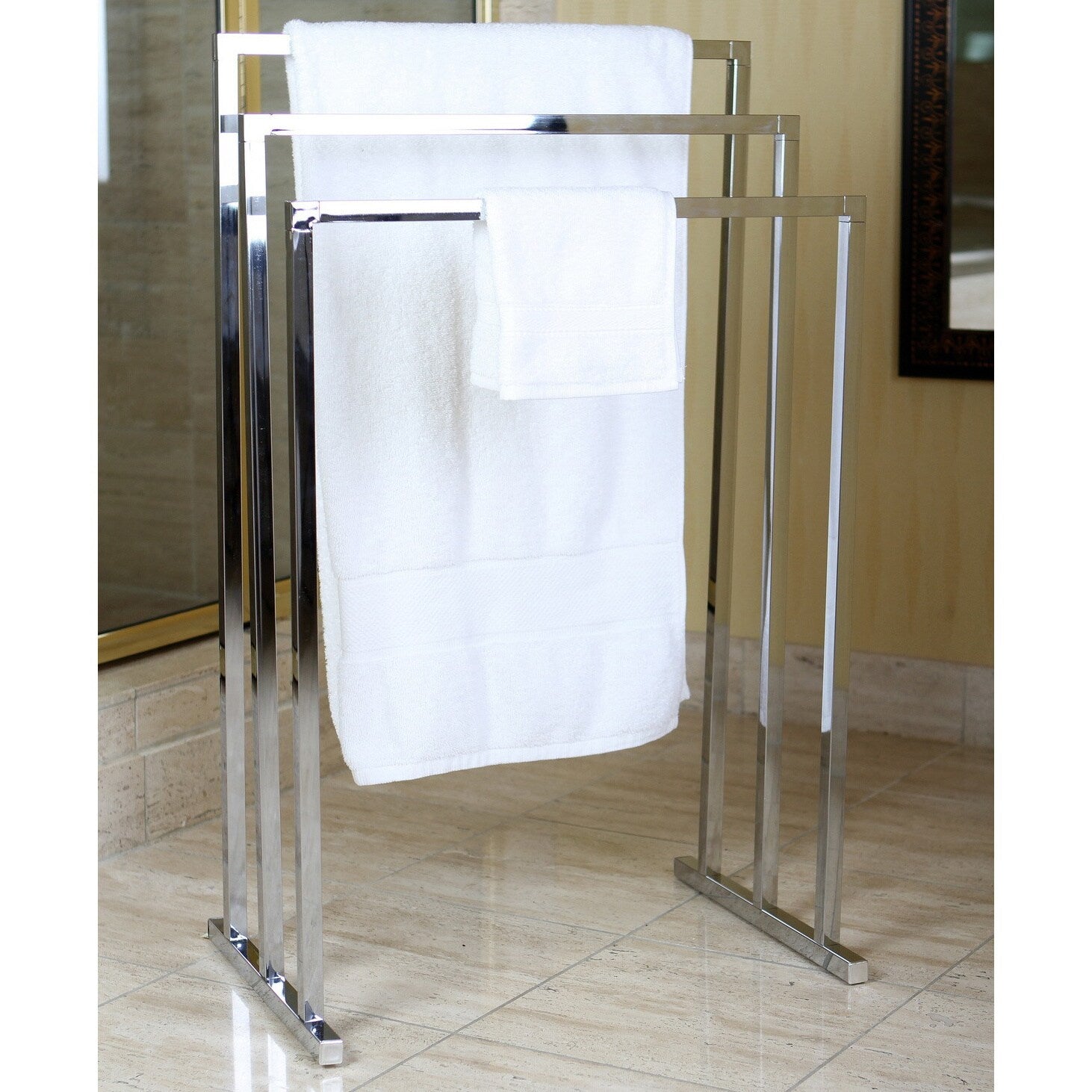 Chrome Pedestal 3 Tier Iron Construction Towel Rack