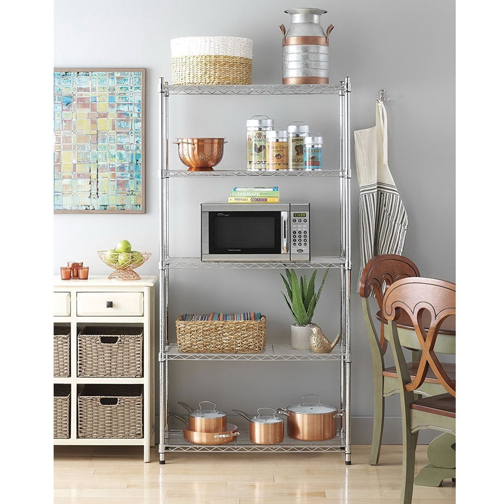 Chrome Plated Metal 5 Shelf Pantry Shelving