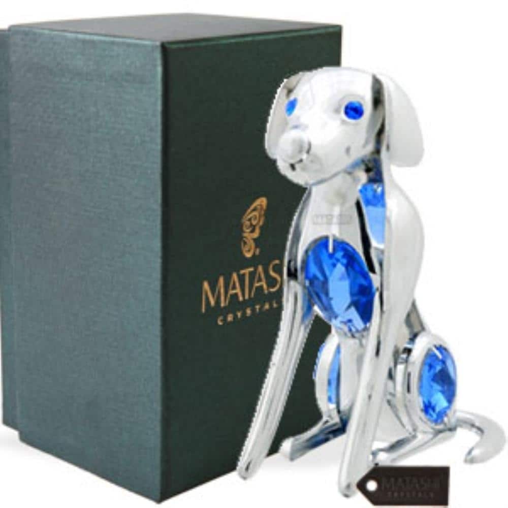 Chrome Plated Silver Dog With Blue Crystals By Matashi