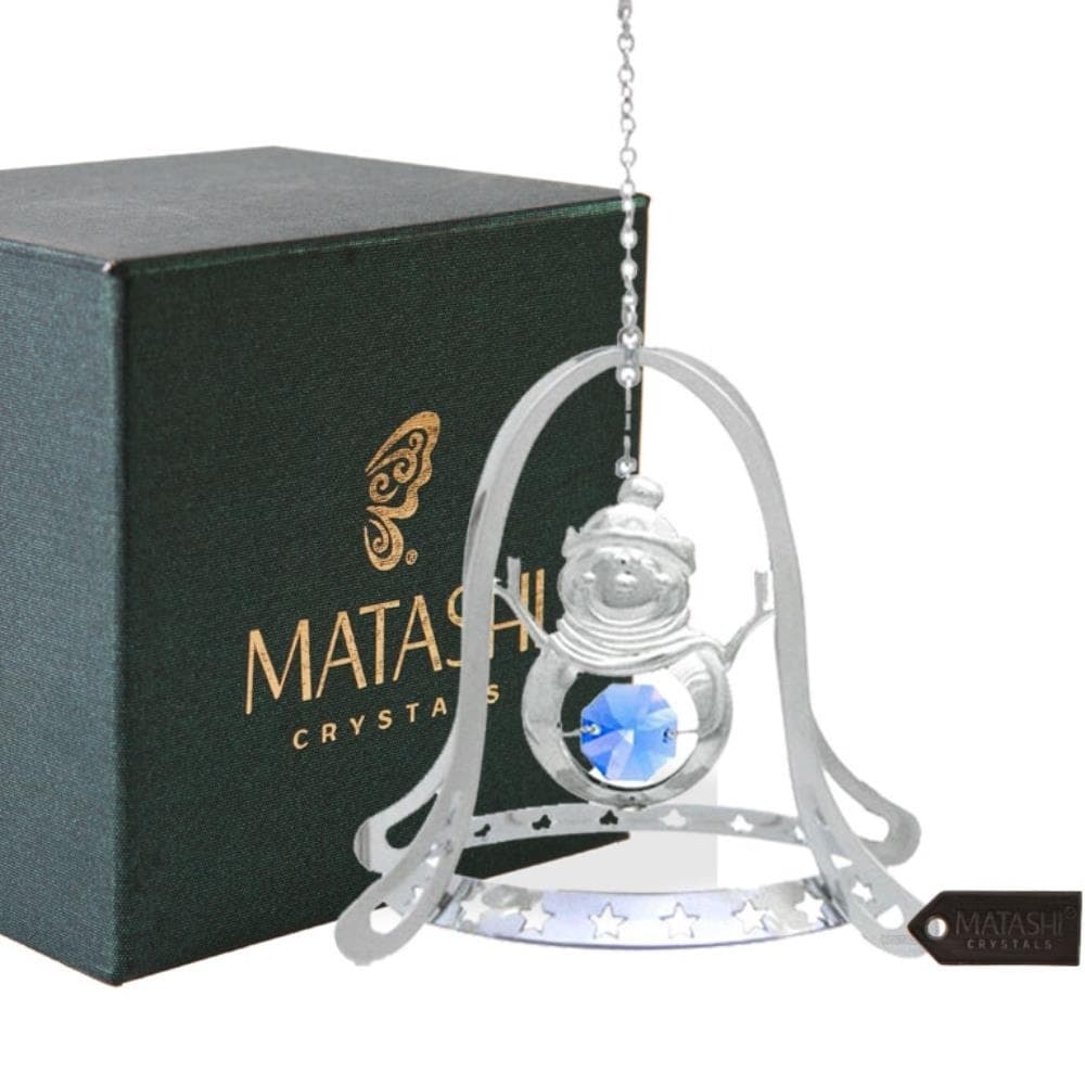 Chrome Plated Silver Snowman In Bell Holiday Ornament By Matashi