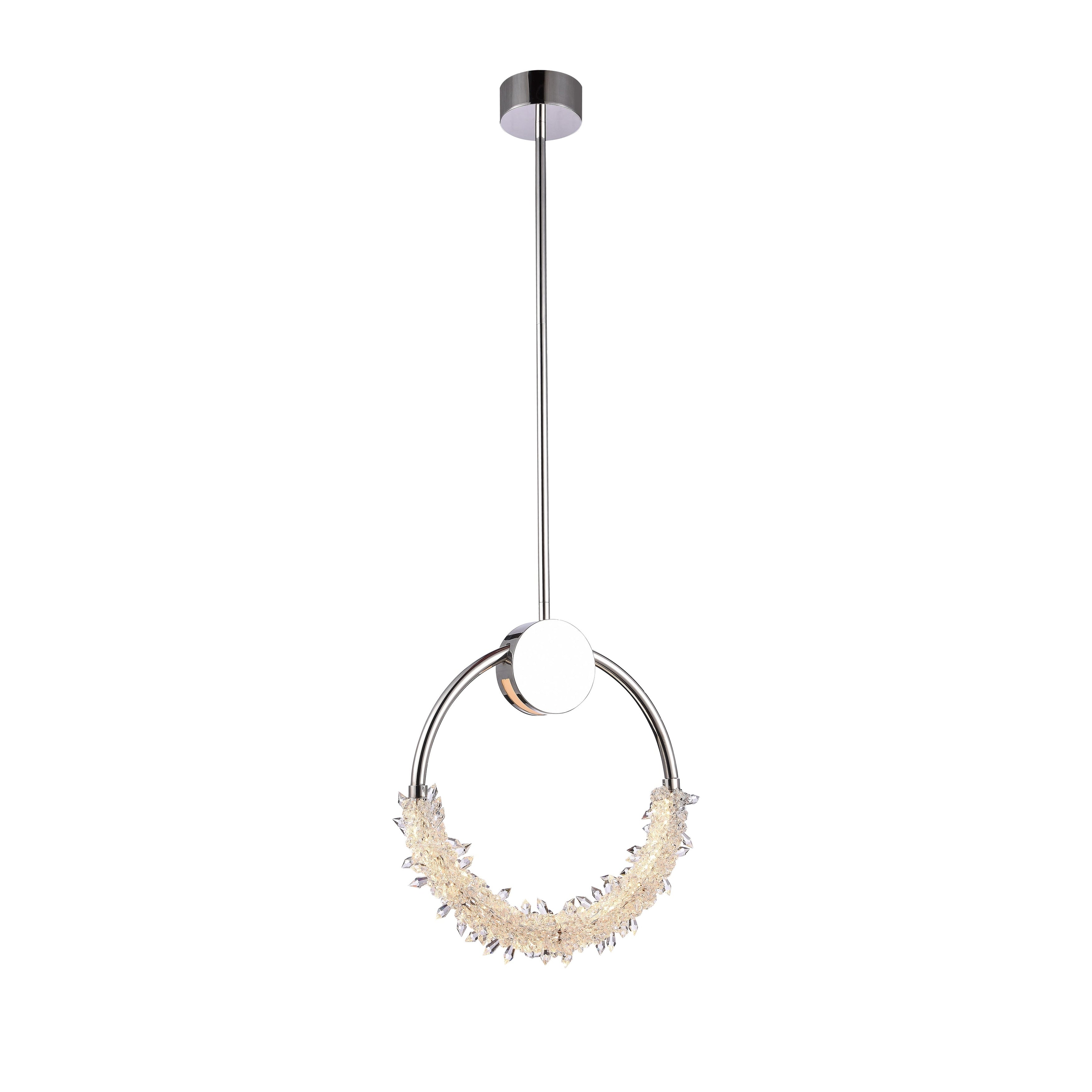 Chrome Stainless Steel Led Single Pendant Lighting With Crystal Beading