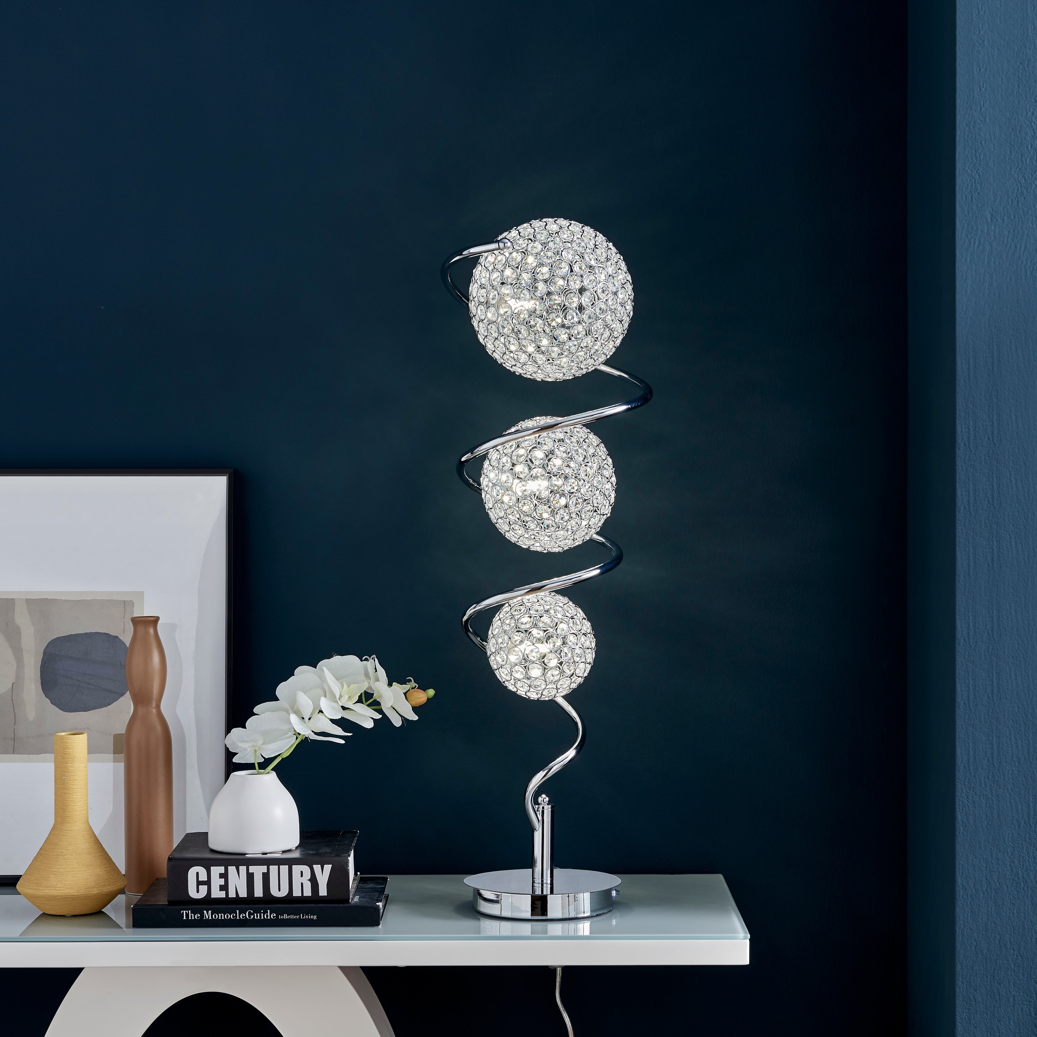 Crsystal Spheres Chrome 3 Dome Table Lamp