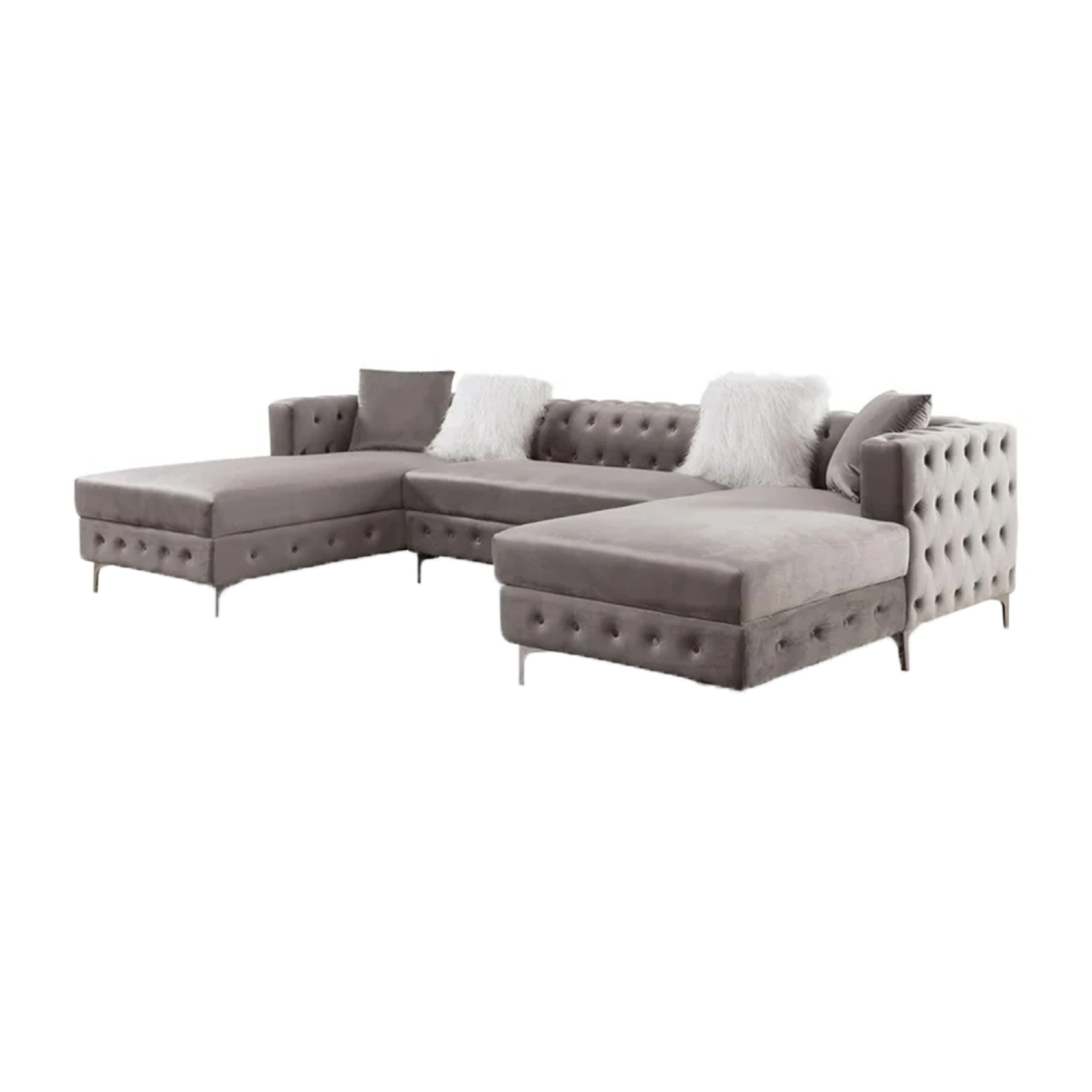 Ciaba Modern Sectional Sofa Double Chaise Gray Flannelette 127 Inch