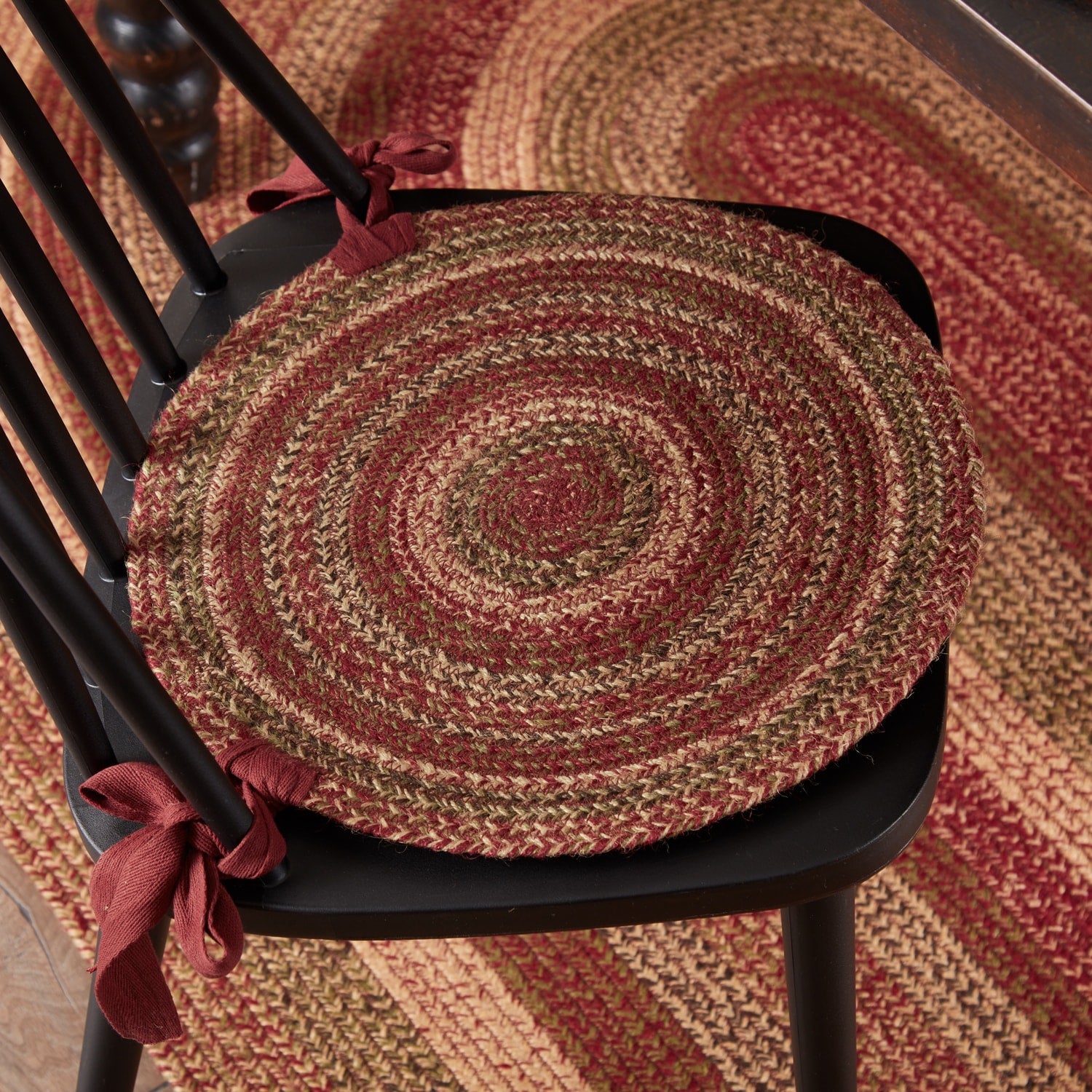 Vhc Cider Mill Burgundy Red Primitive Country Tabletop Kitchen Jute Chair Pad Set Of 6