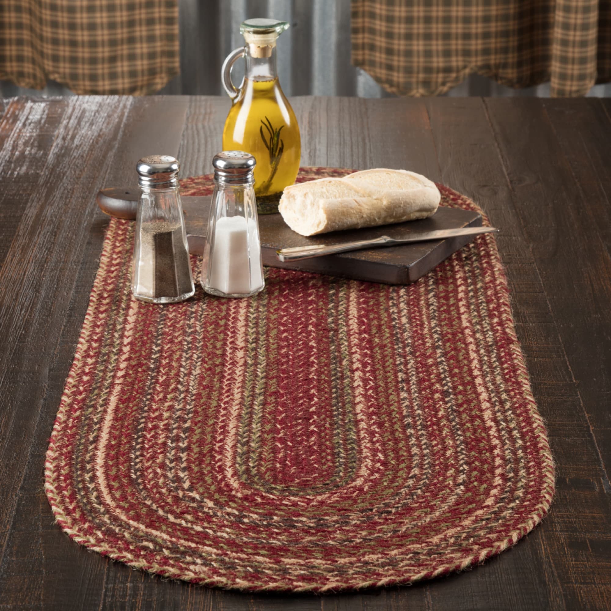 Vhc Cider Mill Burgundy Red Primitive Country Tabletop Kitchen Jute Runner