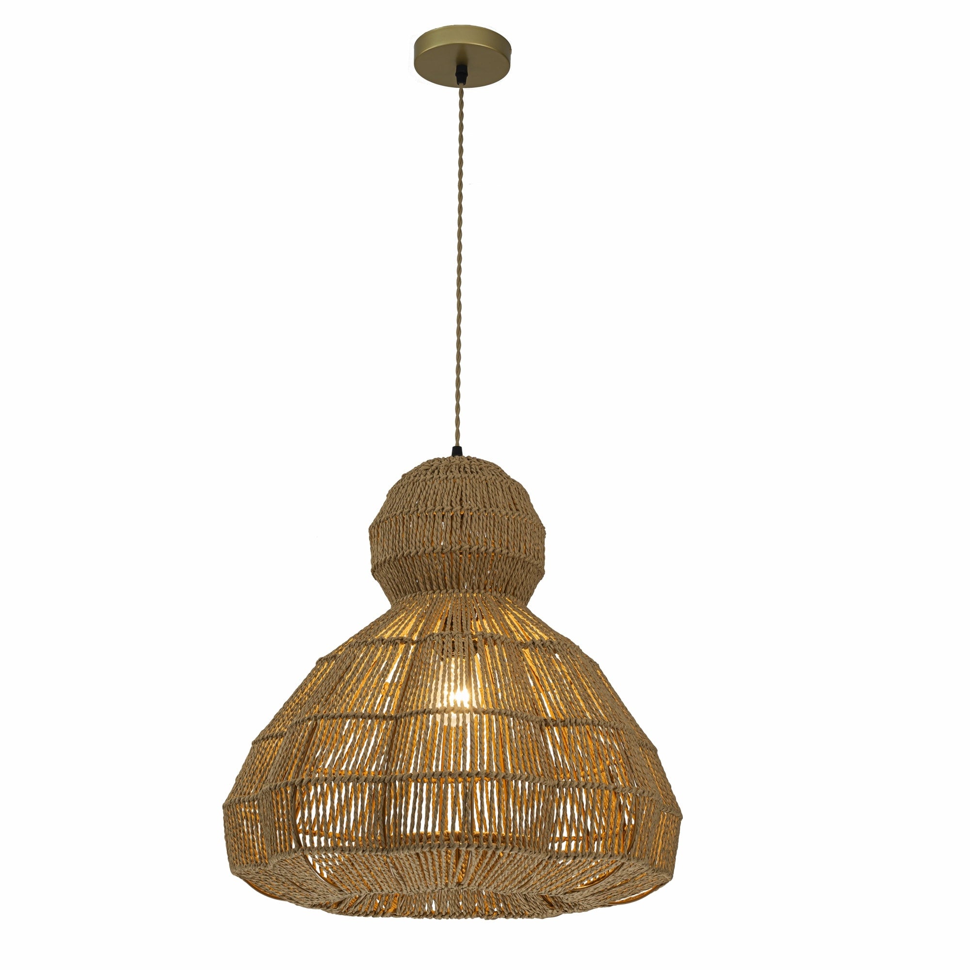Ciel 1 Light Rattan Hemp Scalloped Pendant Coastal Boho Handwoven 20 Wide