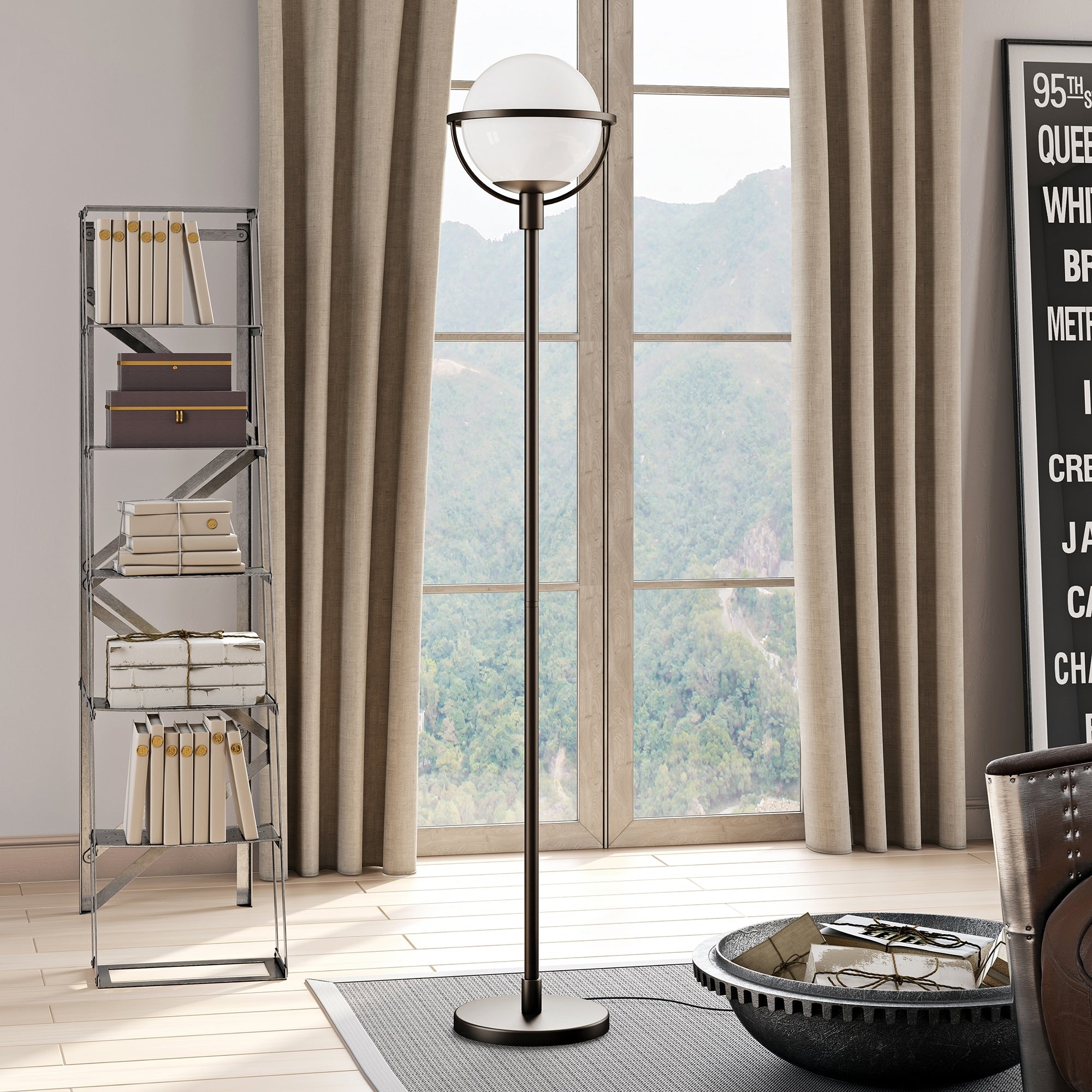 Cieonna Blackened Bronze Globe Stem Floor Lamp