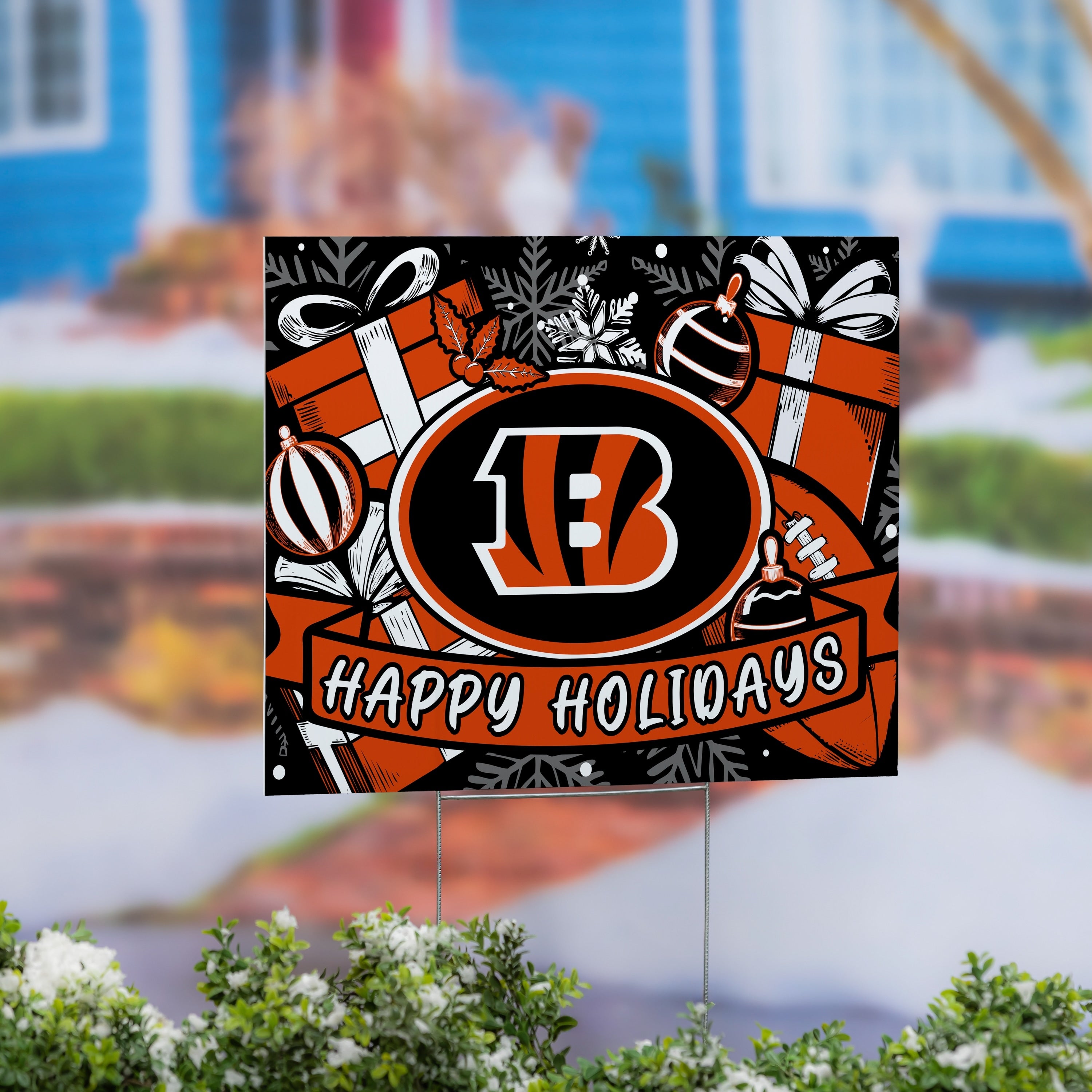 Cincinnati Bengals Yard Sign Happy Holidays 24 X 18