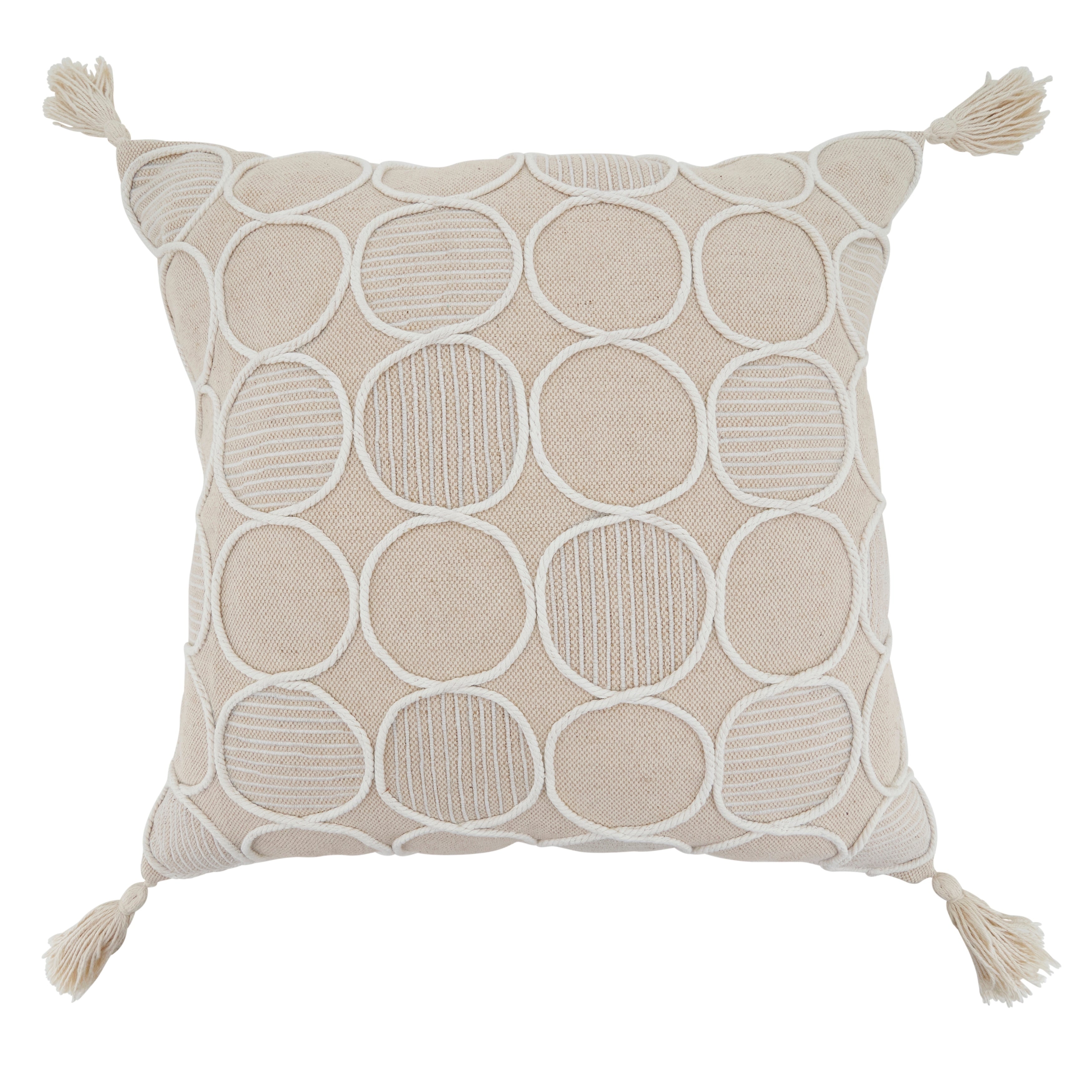 Circle Stitch Cotton Throw Pillow Textured Dot Pattern With Tassel Accents For Sofa Bed Layered Styling 18 X18