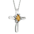 Citrine Cross Diamond Pendant 10K White Gold