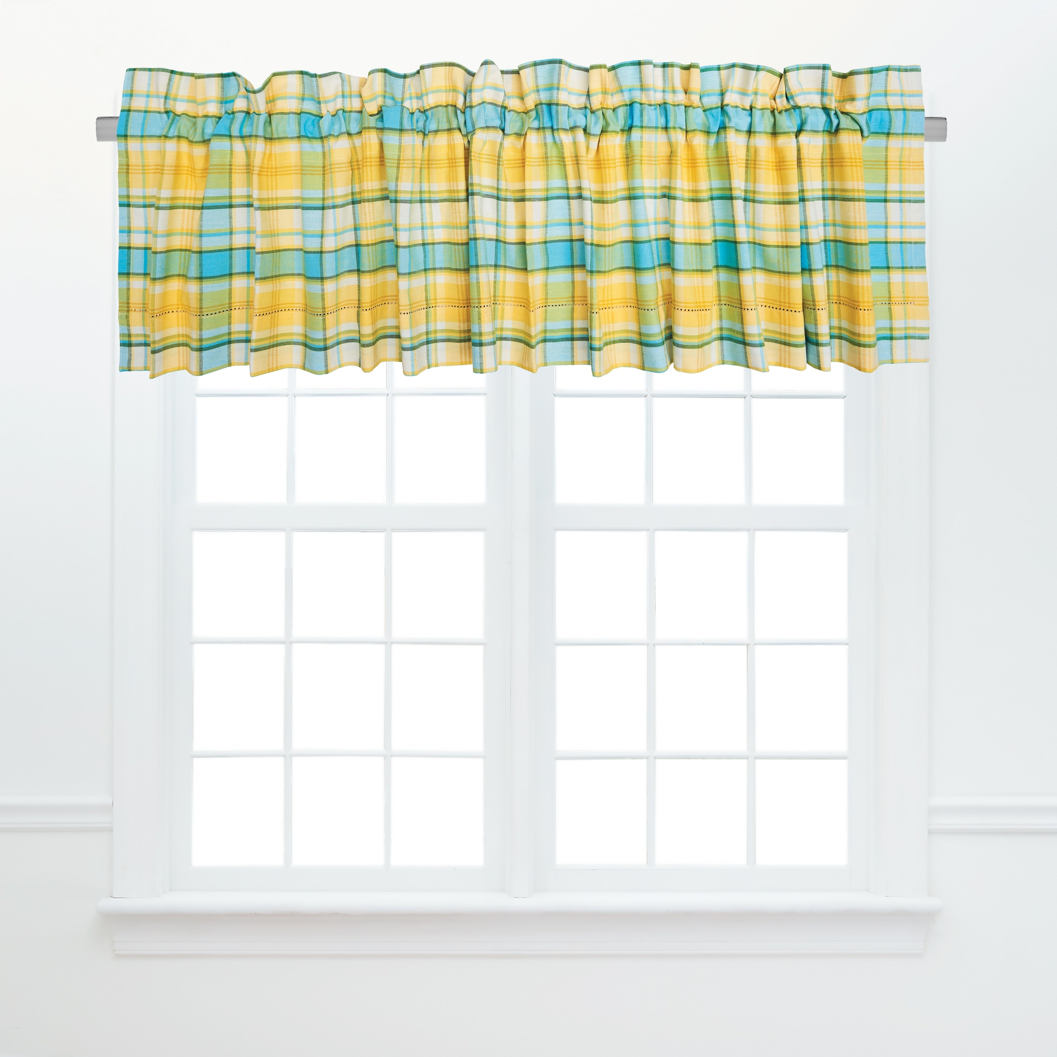 Citrus Mist Plaid Valance Set Of 2 15.5 X 72