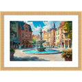 City Gathering Water Fountain By Tradelink Inhouse Artist Wood Framed Wall Art Print Bethany Gold