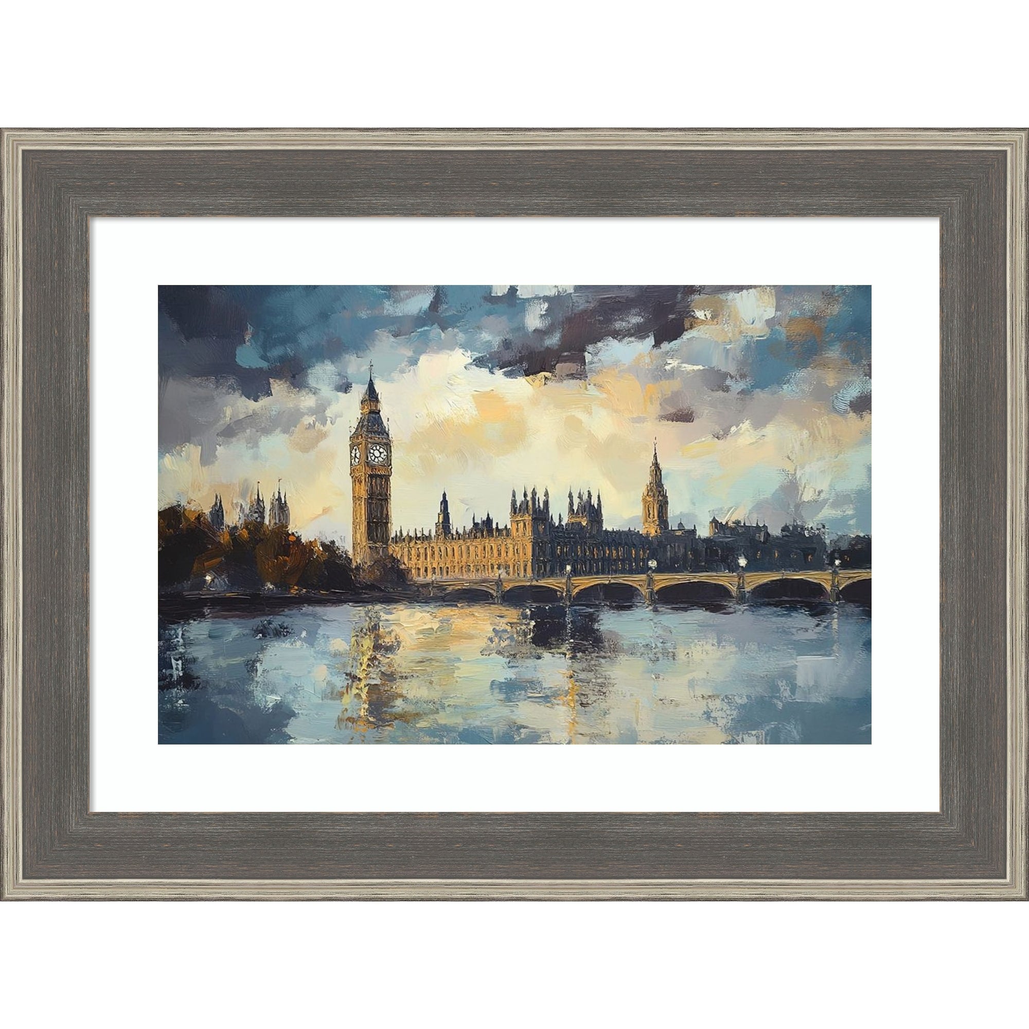 Cityscape And Bridge By Tradelink Inhouse Artist Wood Framed Wall Art Print Cottage Grey Silver