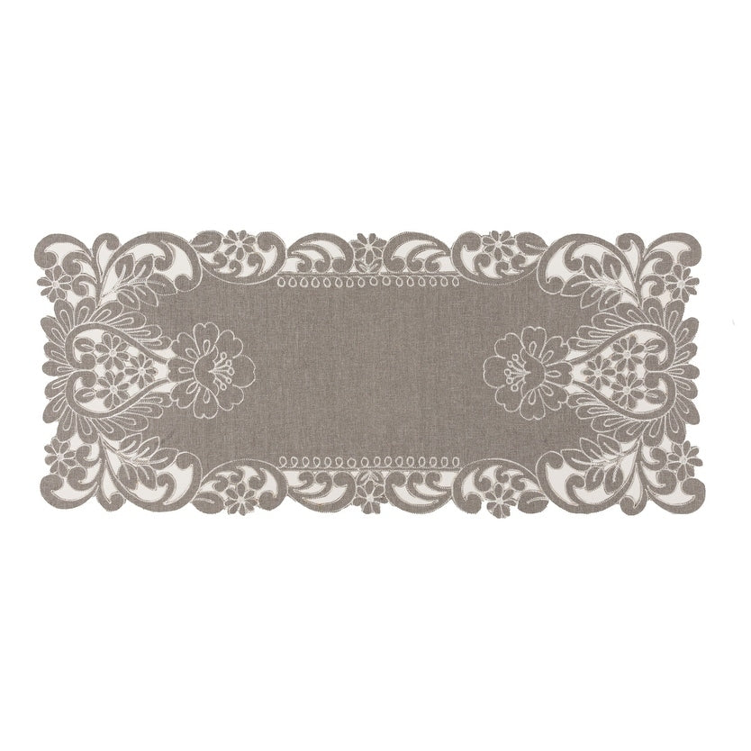 Claire Floral Embroidered Cutwork Table Runner 16 By 36 Inch Grey