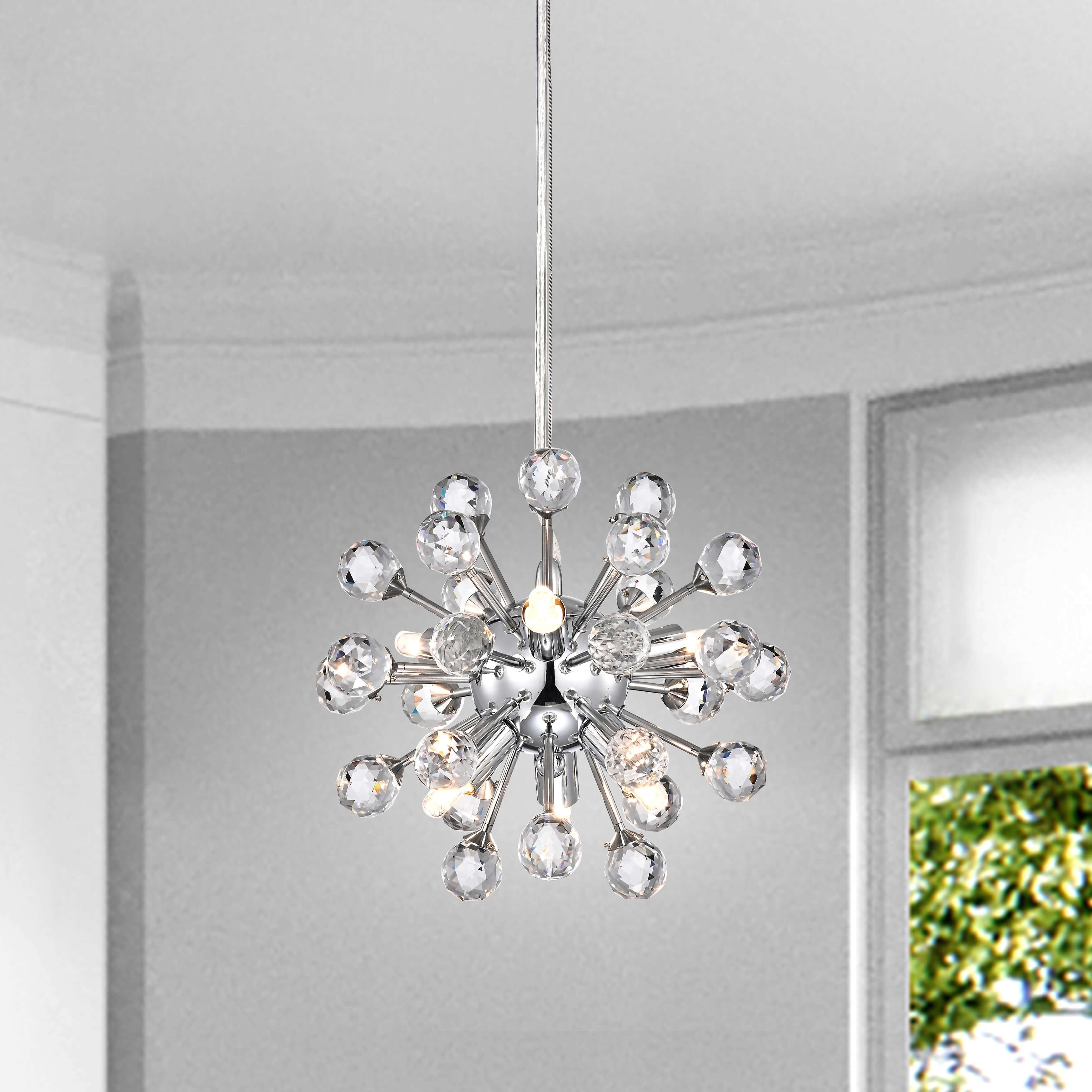 Clara Modern 6 Light Chrome Sputnik Clear Crystal Balls Chandelier N A