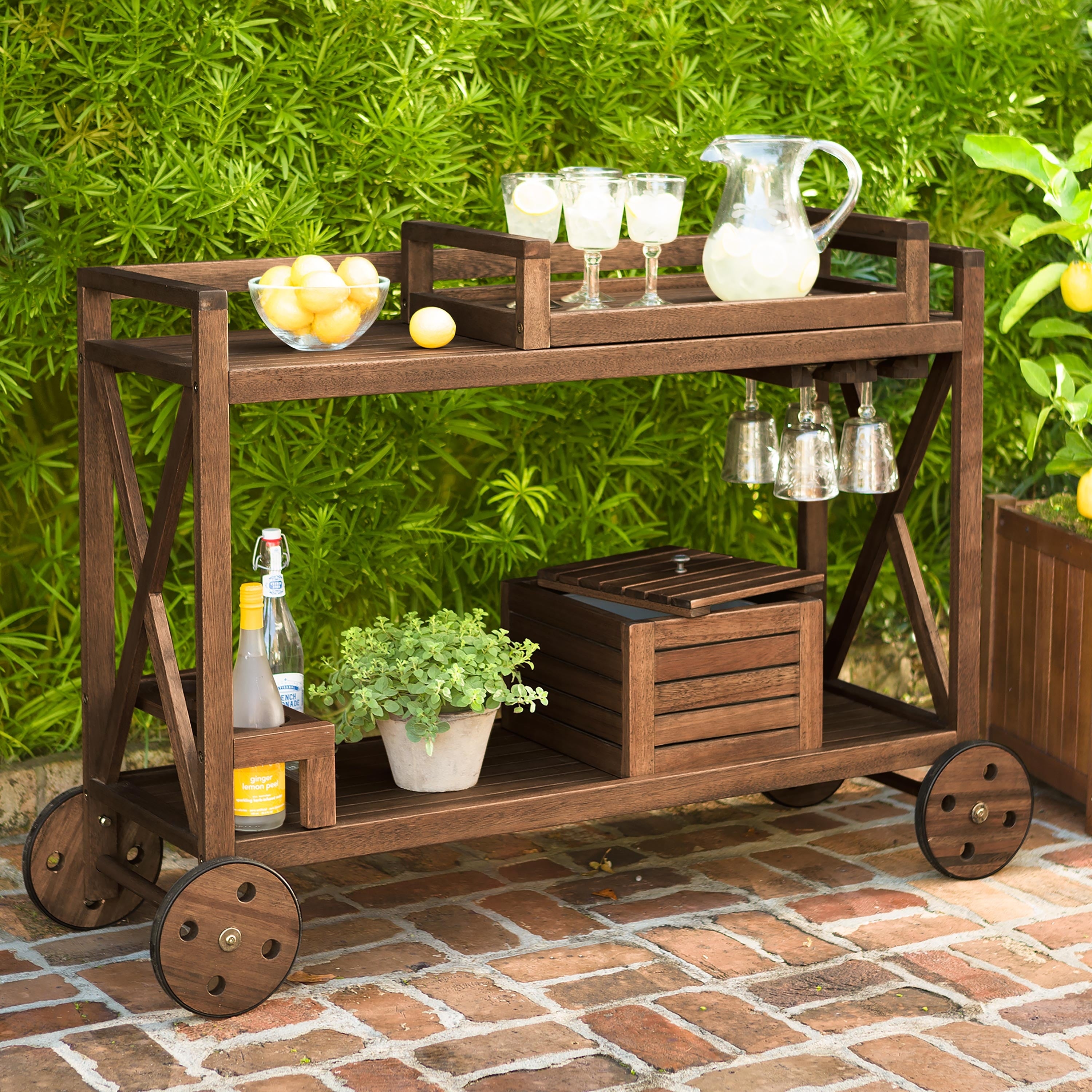 Claremont Eucalyptus Wood Rolling Outdoor Bar Cart Natural