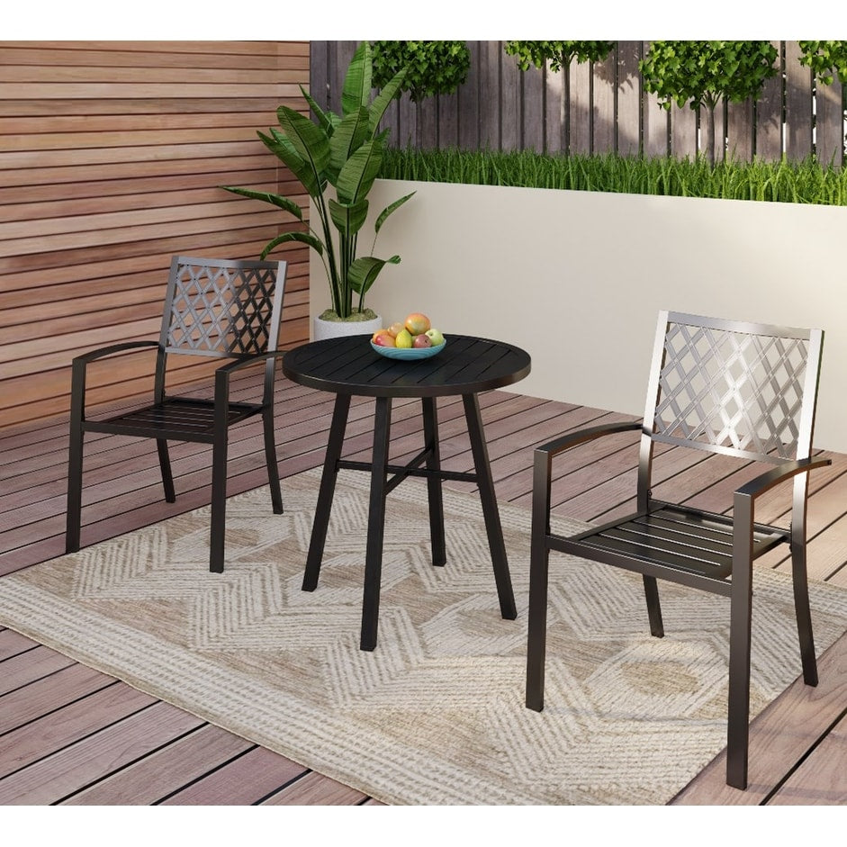 Havenside Home Claribelle 3 Piece Black Patio Bistro Set With Round Table