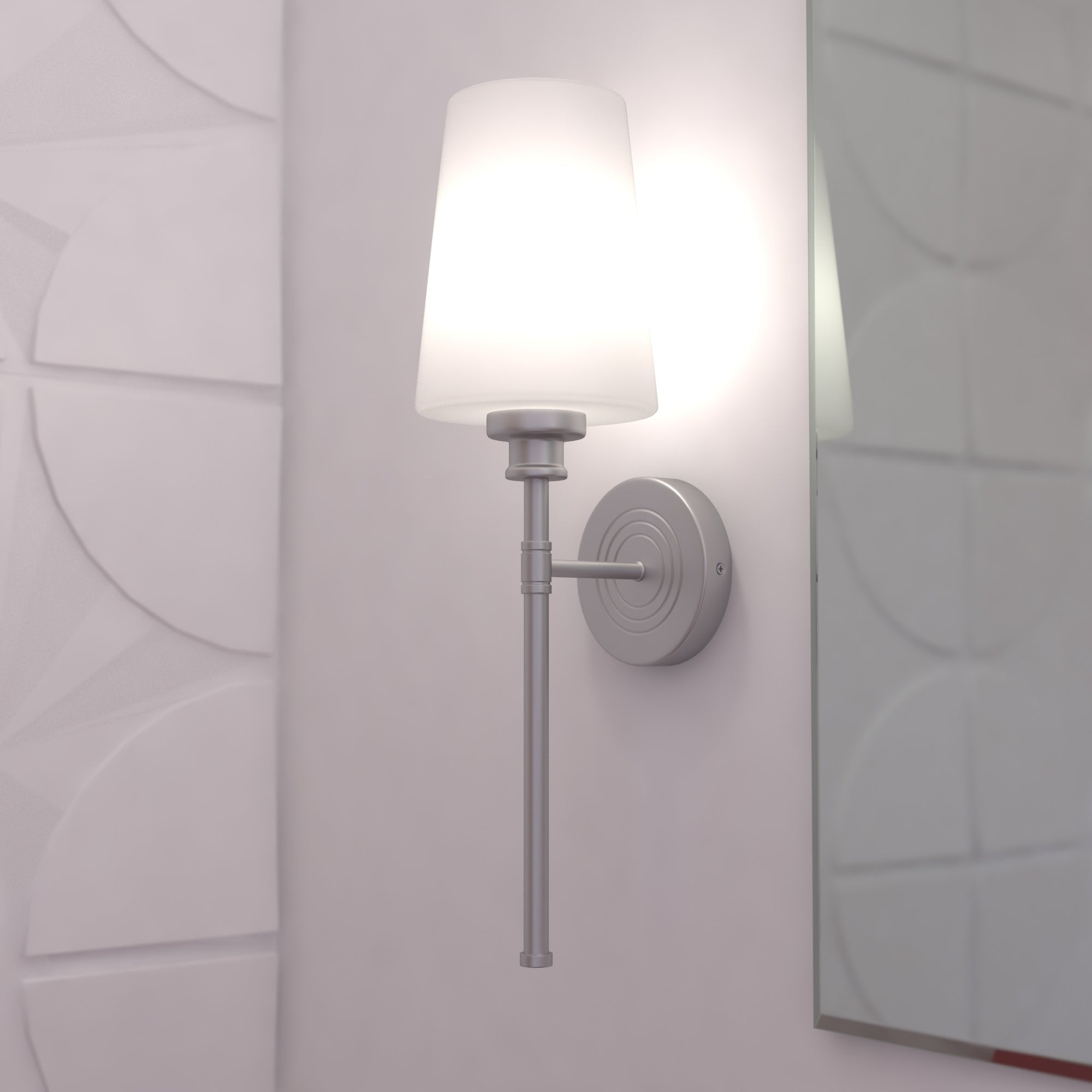 Clark 1 Light Satin Nickel Bathroom Wall Sconce White Glass 5.25 In. W X 19 In. H X 7 In. D