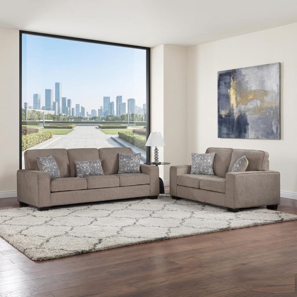 Classic 2 Piece Living Room Sofa Set Fabric Upholstered Sofa Set With Pillows