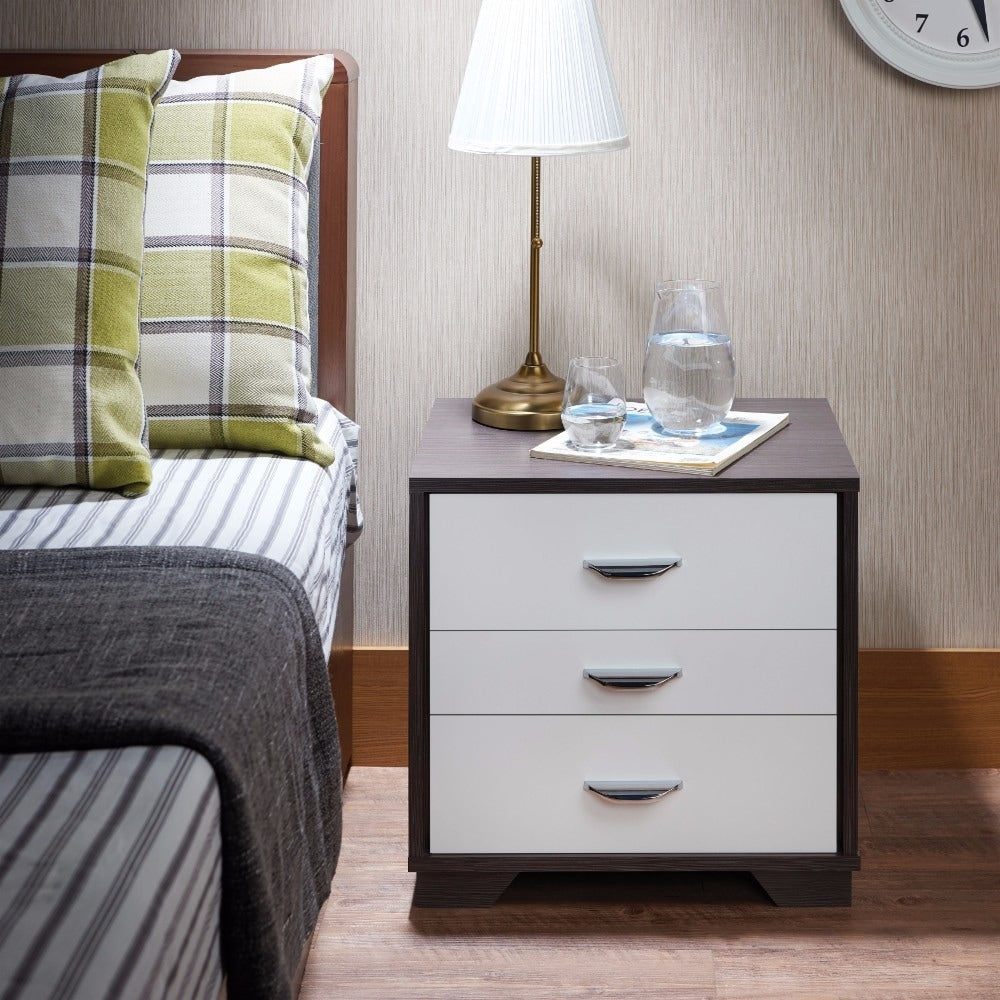 Classic 3 Drawers Wood Nightstand By Eloy White Black