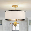 Classic 3 Light Black Edge Linen Drum Pendant 15.7 In